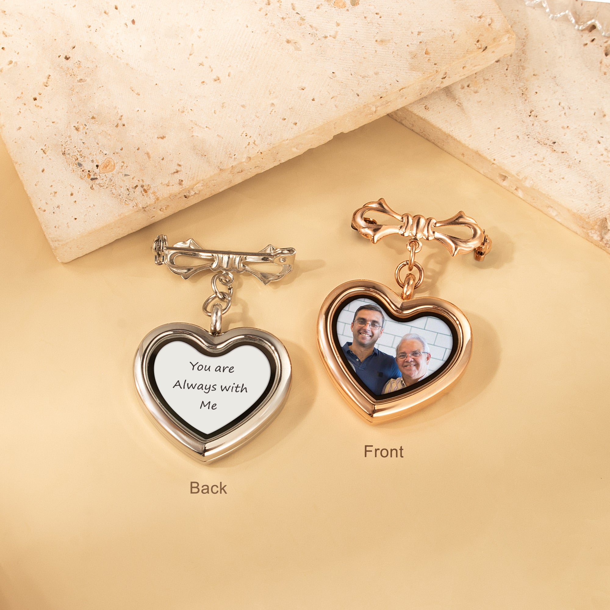 Glass Heart Photo Locket Brooch Pin