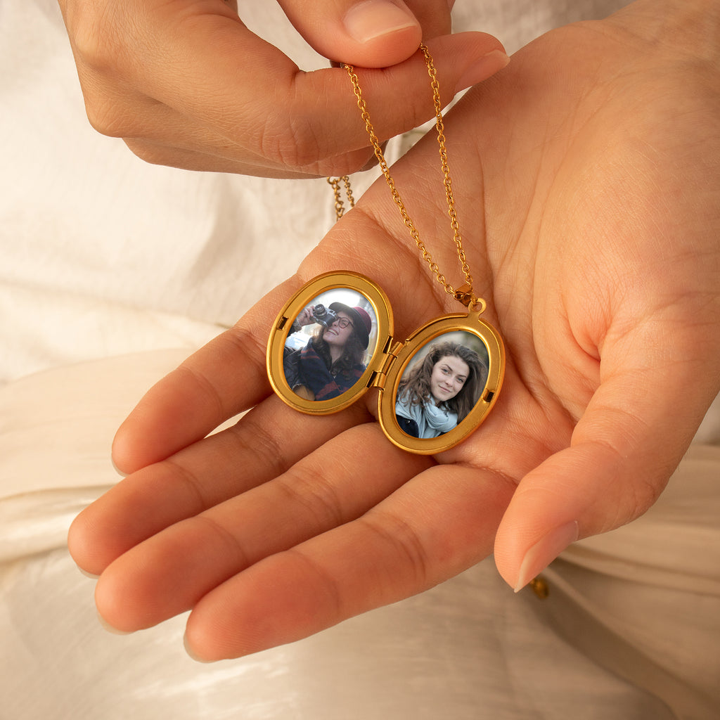Oval Birth Flower Photo Locket Necklace