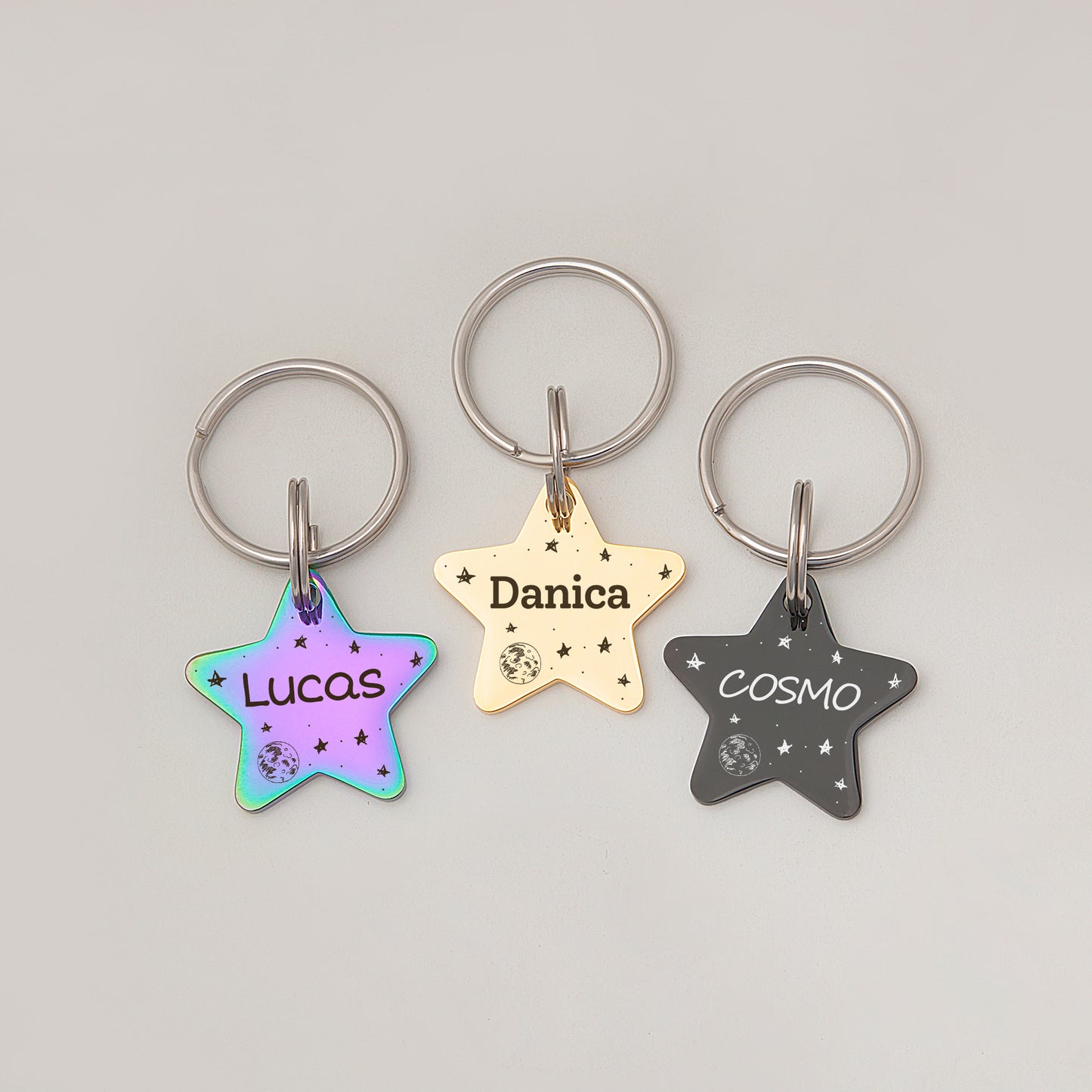 Personalized Space Themed Star Shaped Pet ID Dog Tag