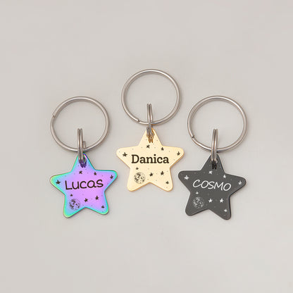 Personalized Space Themed Star Shaped Pet ID Dog Tag