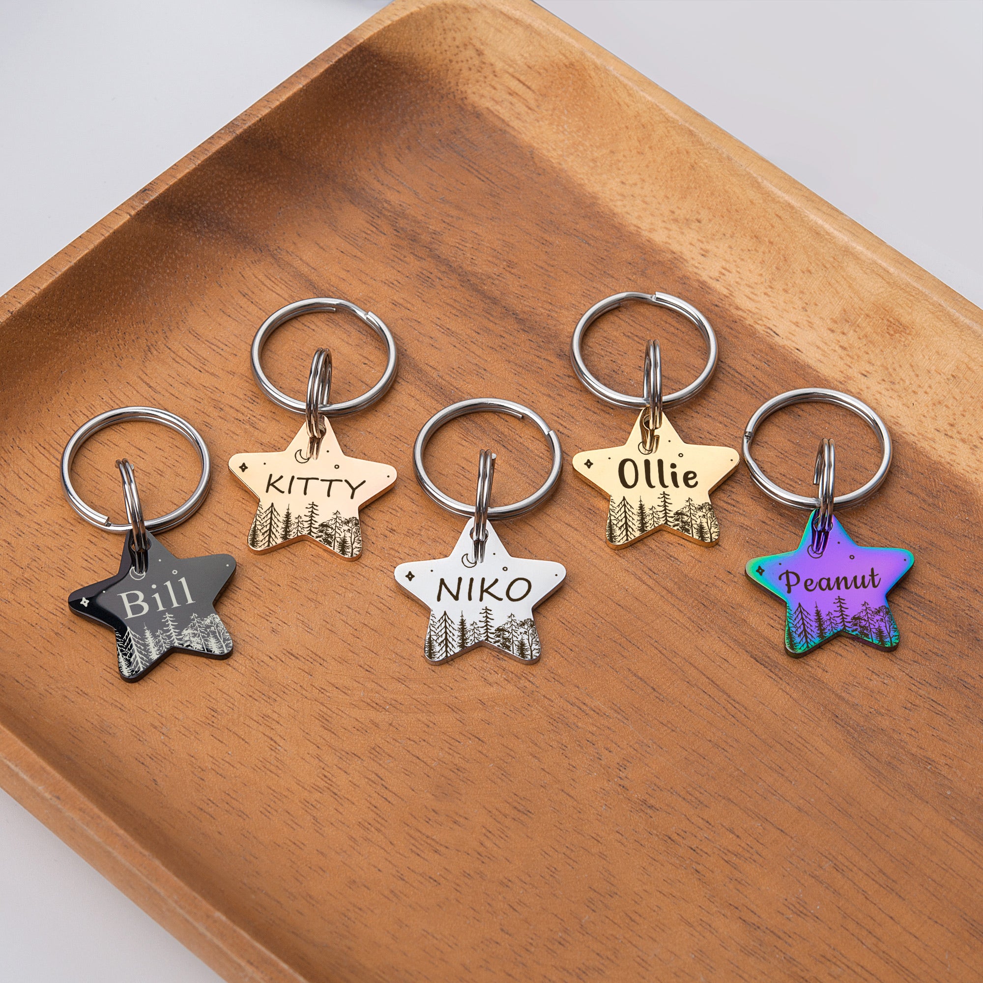 Personalized Forrest Starry Sky Star Shaped Pet ID Dog Tag for Cat or Dog