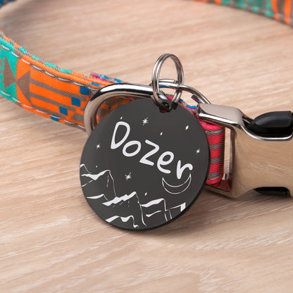 Personalized Mountain Moon Round Shaped Pet ID Dog Tag for Cat or Dog