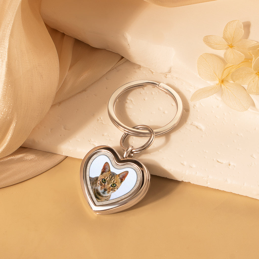 Glass Heart Photo Locket Pet Memorial Keychain