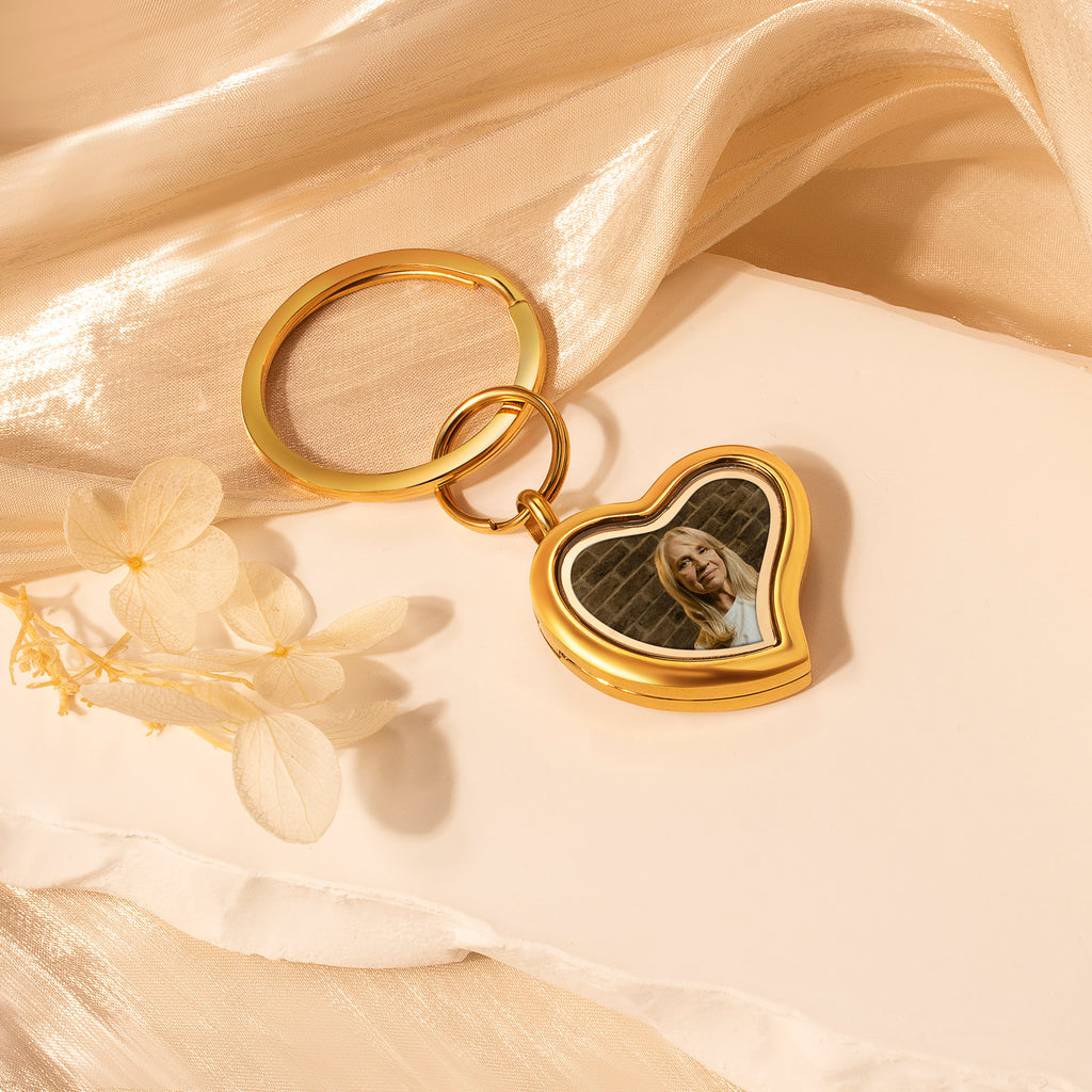 Sideways Heart Photo Locket Memorial Keychain