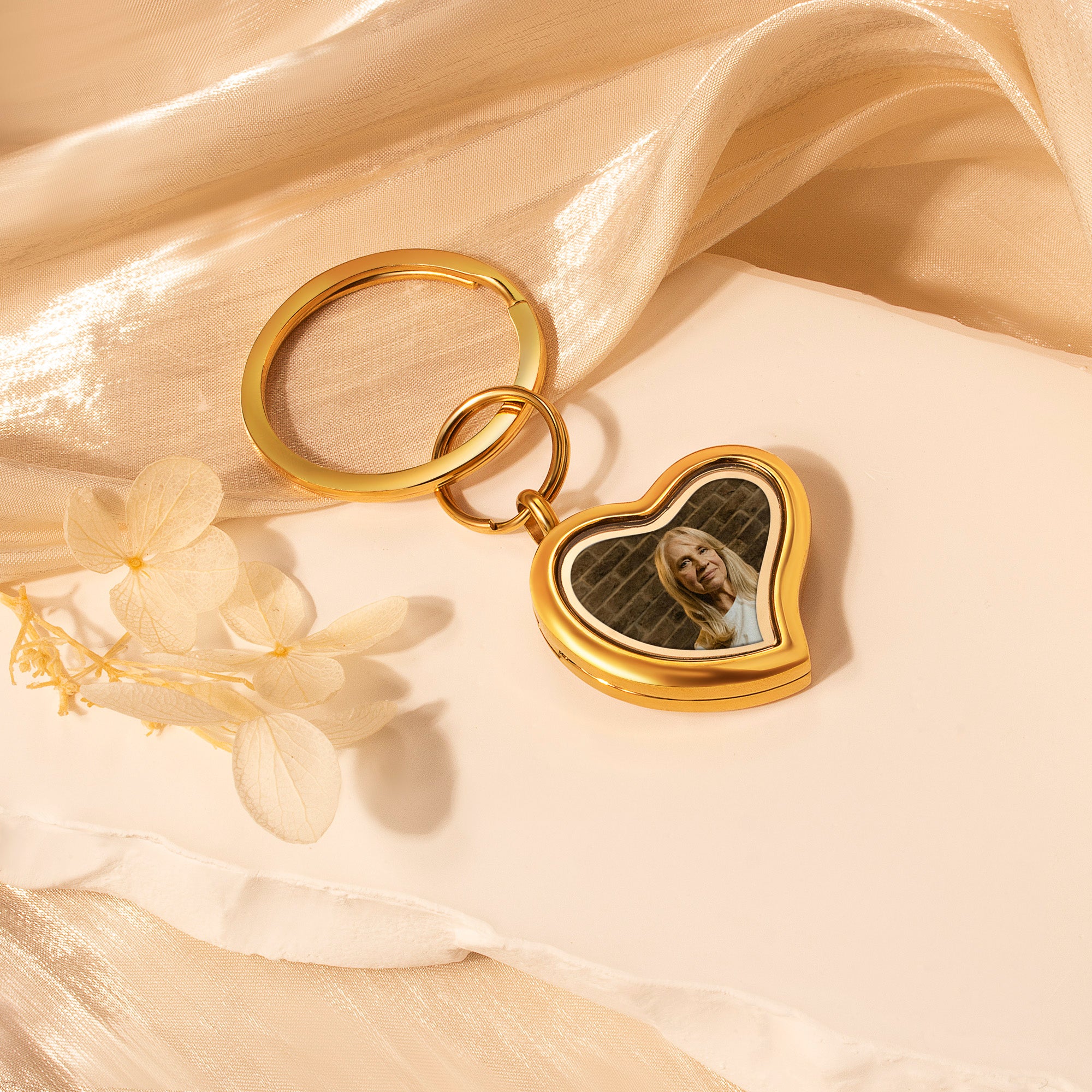 Sideways Heart Photo Locket Memorial Keychain