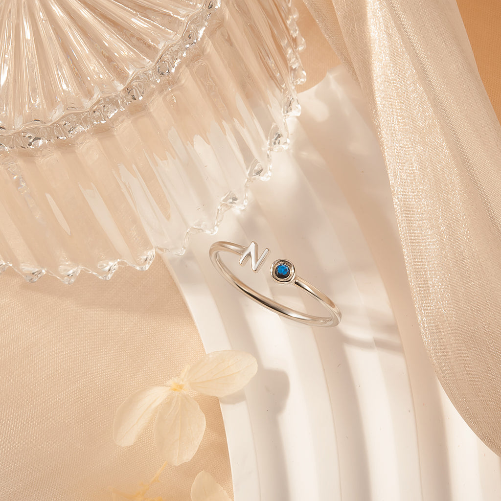 Parallel Initial Birthstone Ring