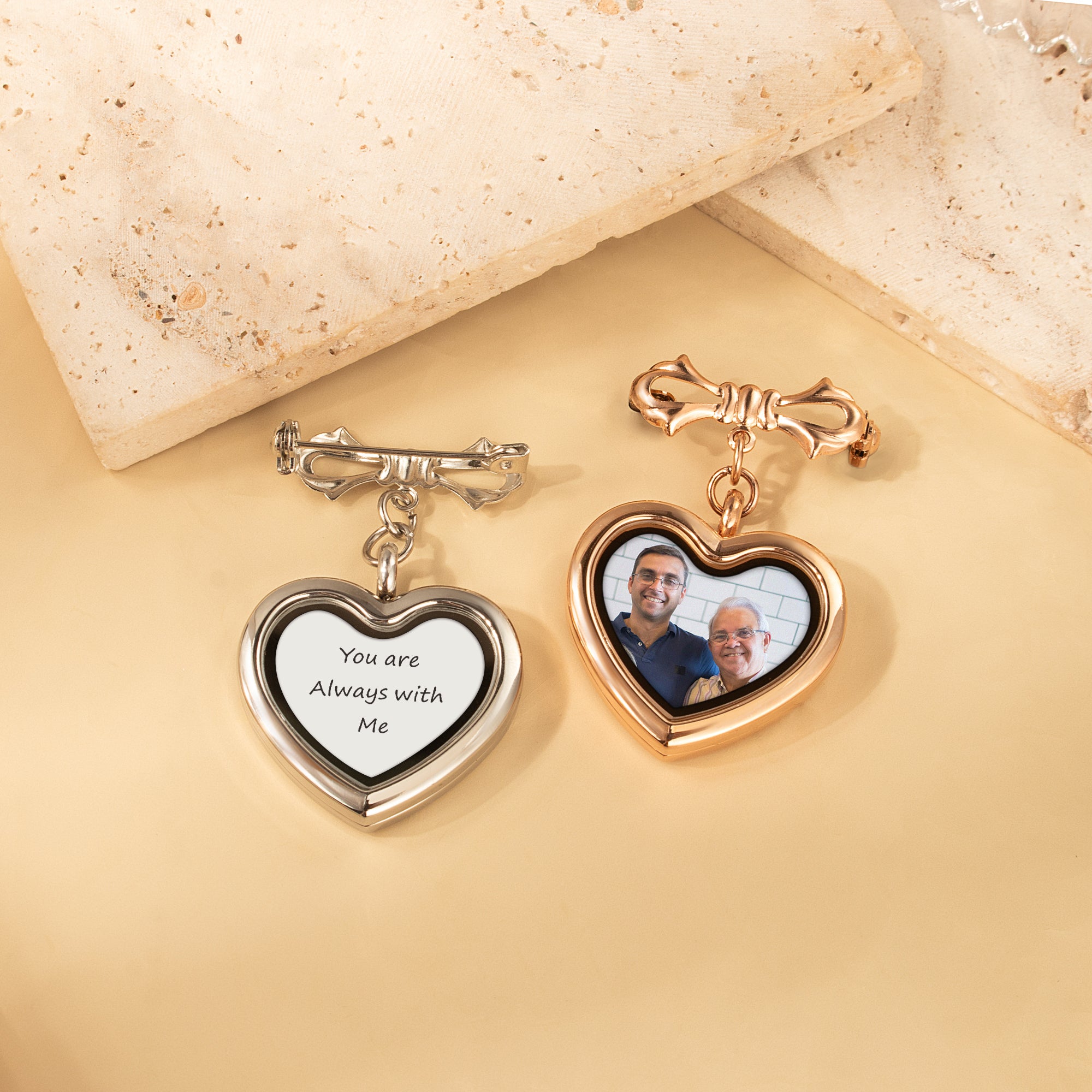 Glass Heart Photo Locket Brooch Pin