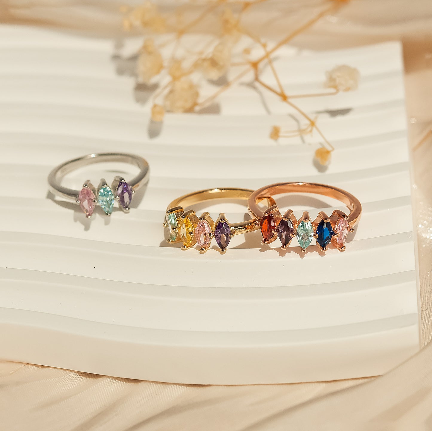 Personalized Diamond Shaped Birthstone Ring