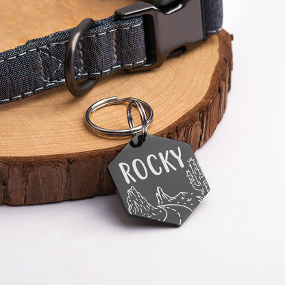 Personalized Rocky Road Cactus Hexagon Shaped Pet ID Dog Tag for Cat or Dog