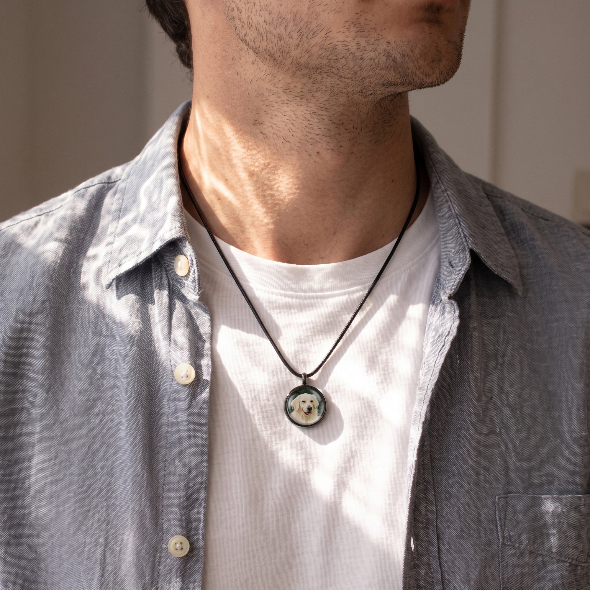 Round Pet Memorial Ashes Holder Necklace with Photo