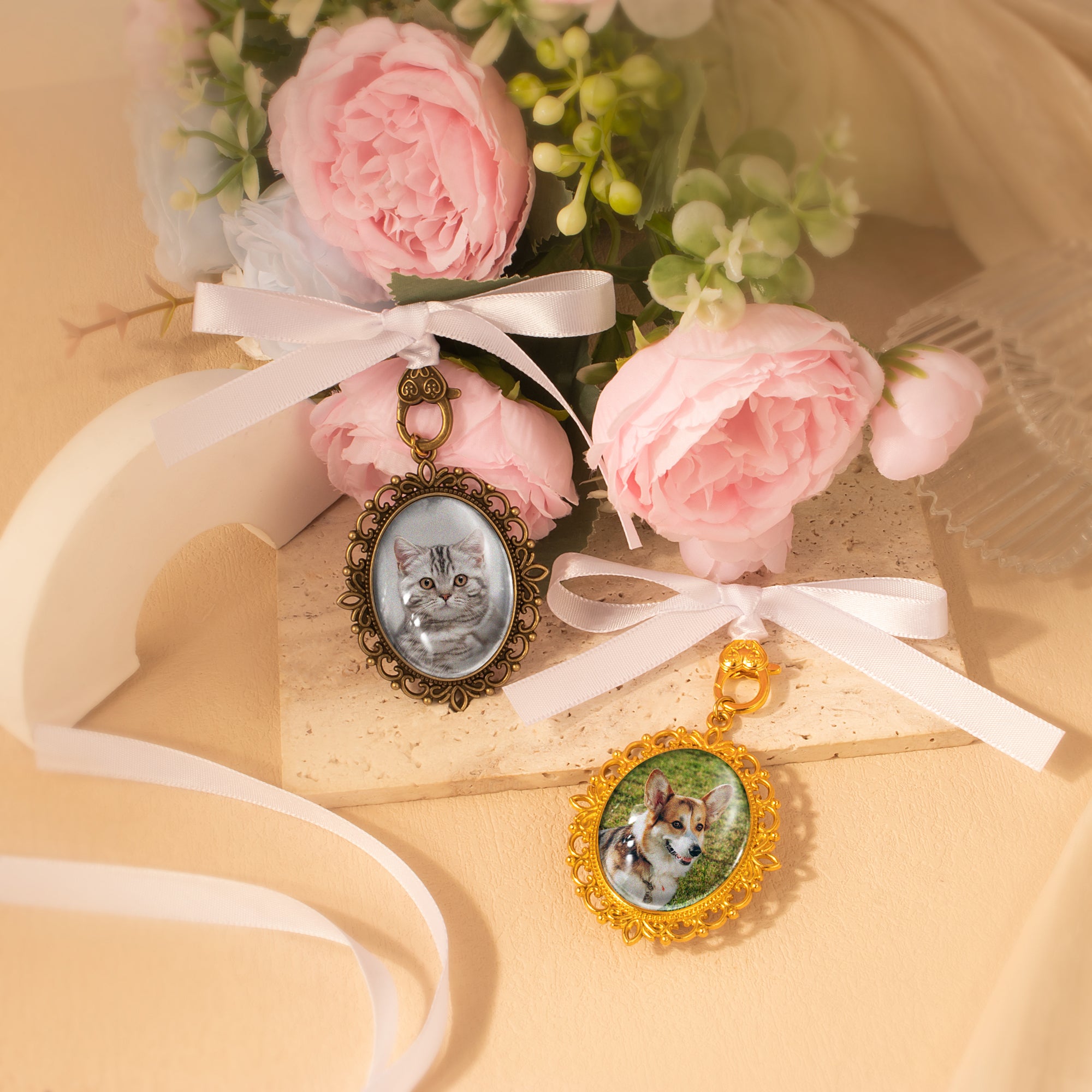 Reversible Pet Memorial Photo Ribbon Brooch