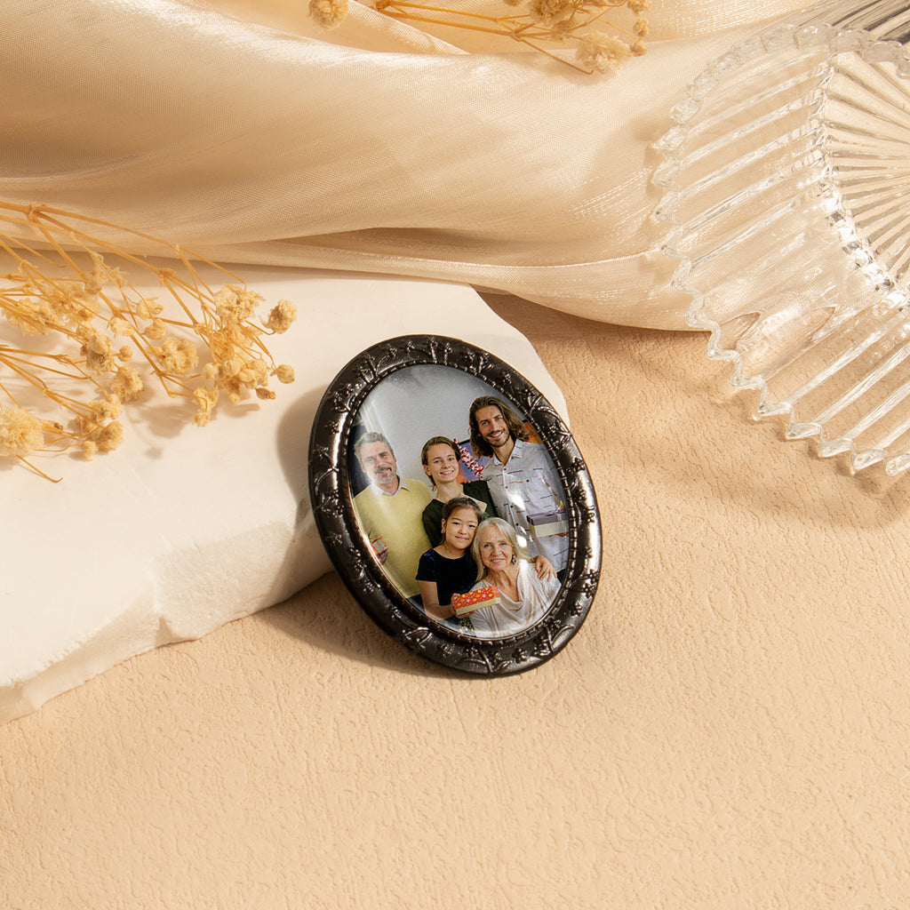Vintage Oval Floral Memorial Graduation Photo Brooch