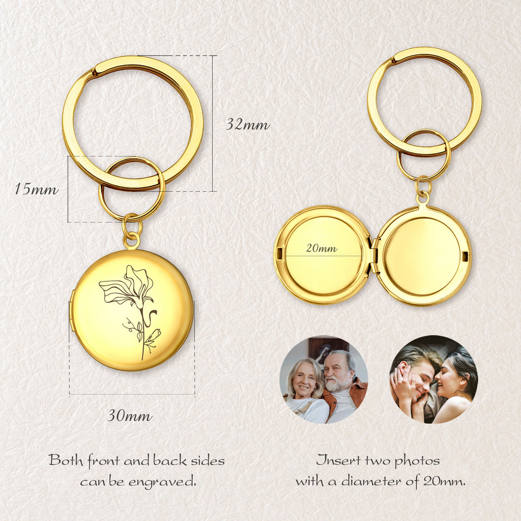 Custom Flower Photo Locket Key Chain