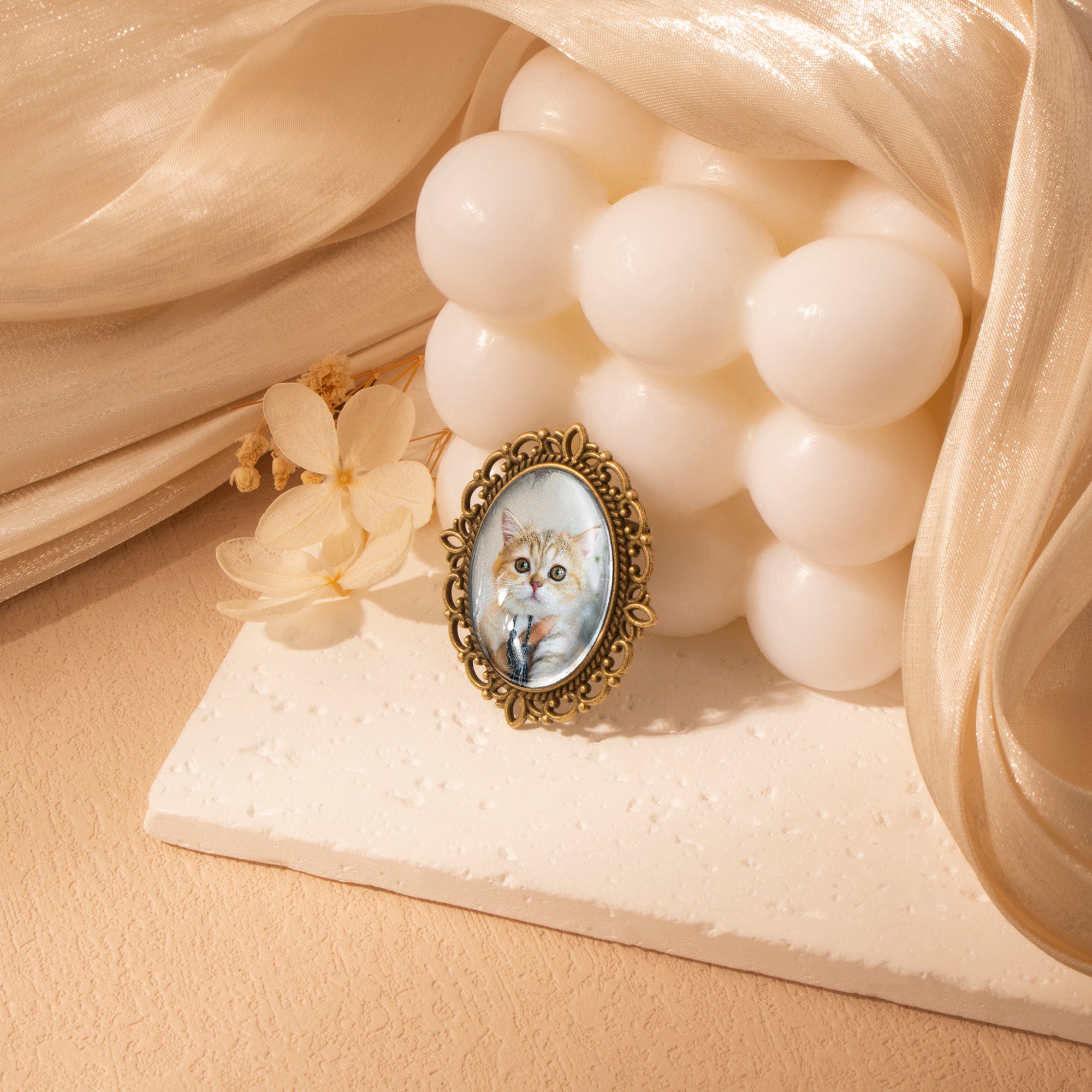 Vintage Oval Resin Pet Photo Brooch