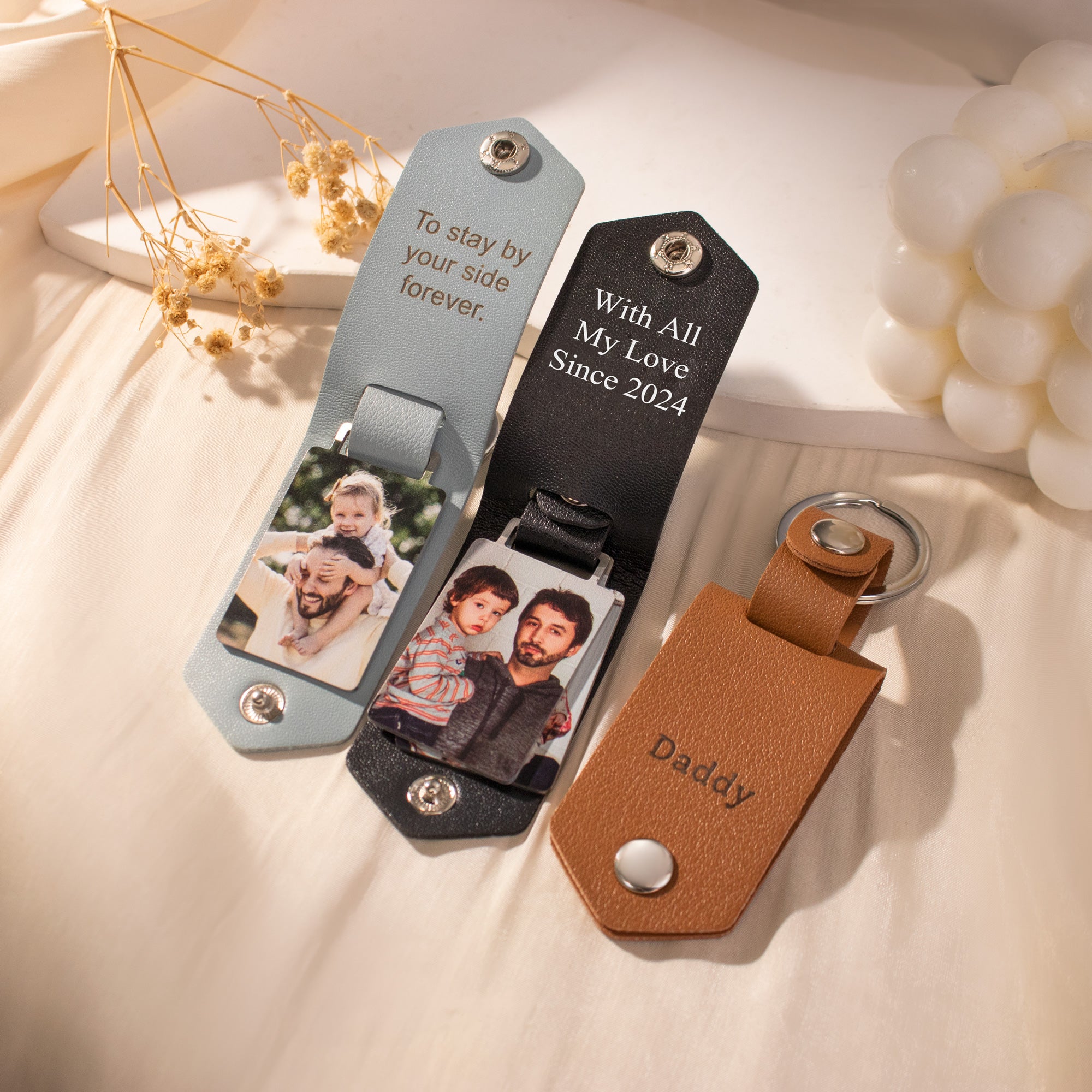 Personalized Men's Leather Photo Keychain