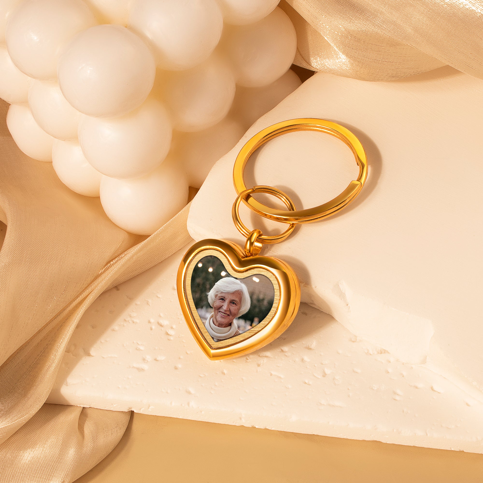 Glass Heart Photo Locket Memorial Keychain