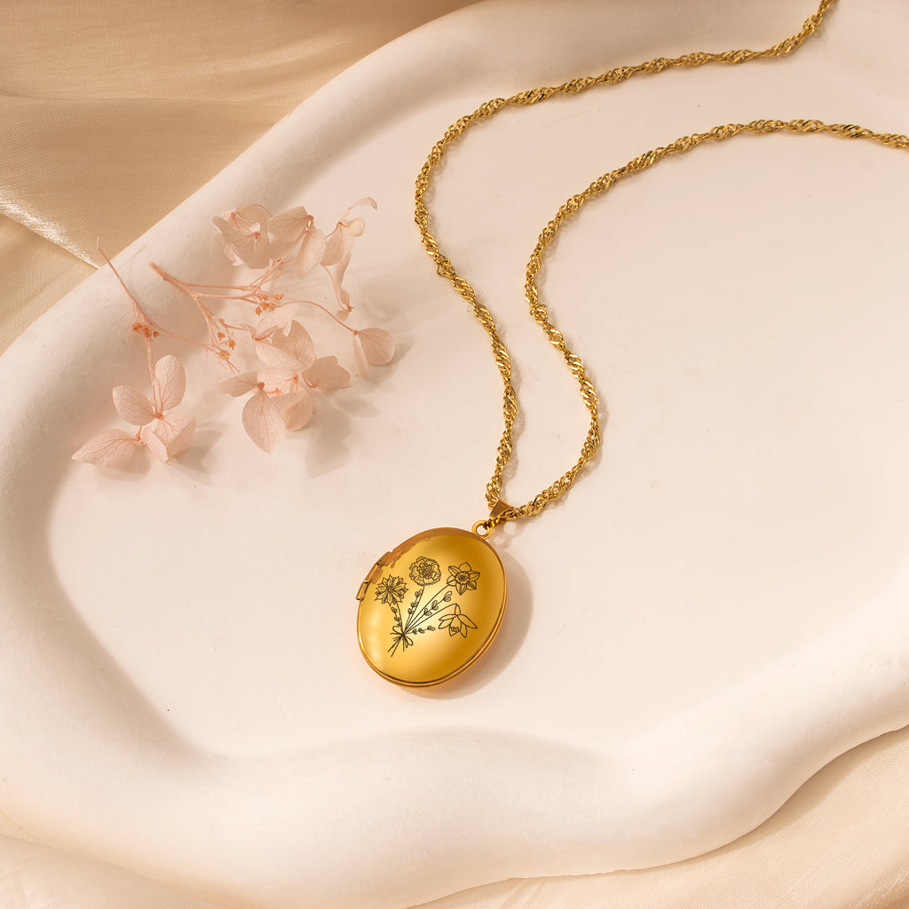Oval Build Your Own Bouquet Photo Locket Necklace