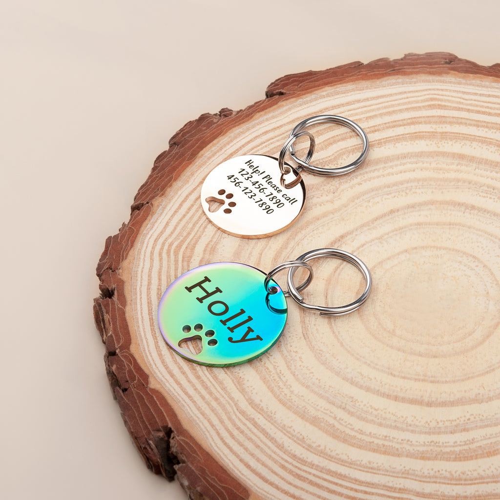 Round Paw Print Cut-Out Pet ID Dog Tag