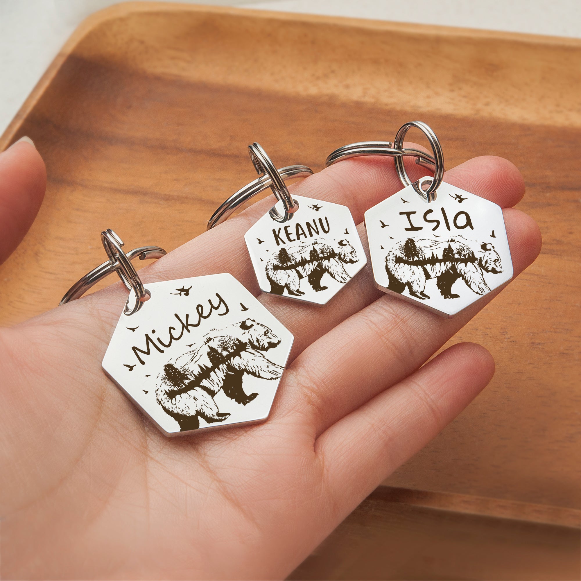 Bear Woods Hexagon Shaped Pet ID Dog Tag