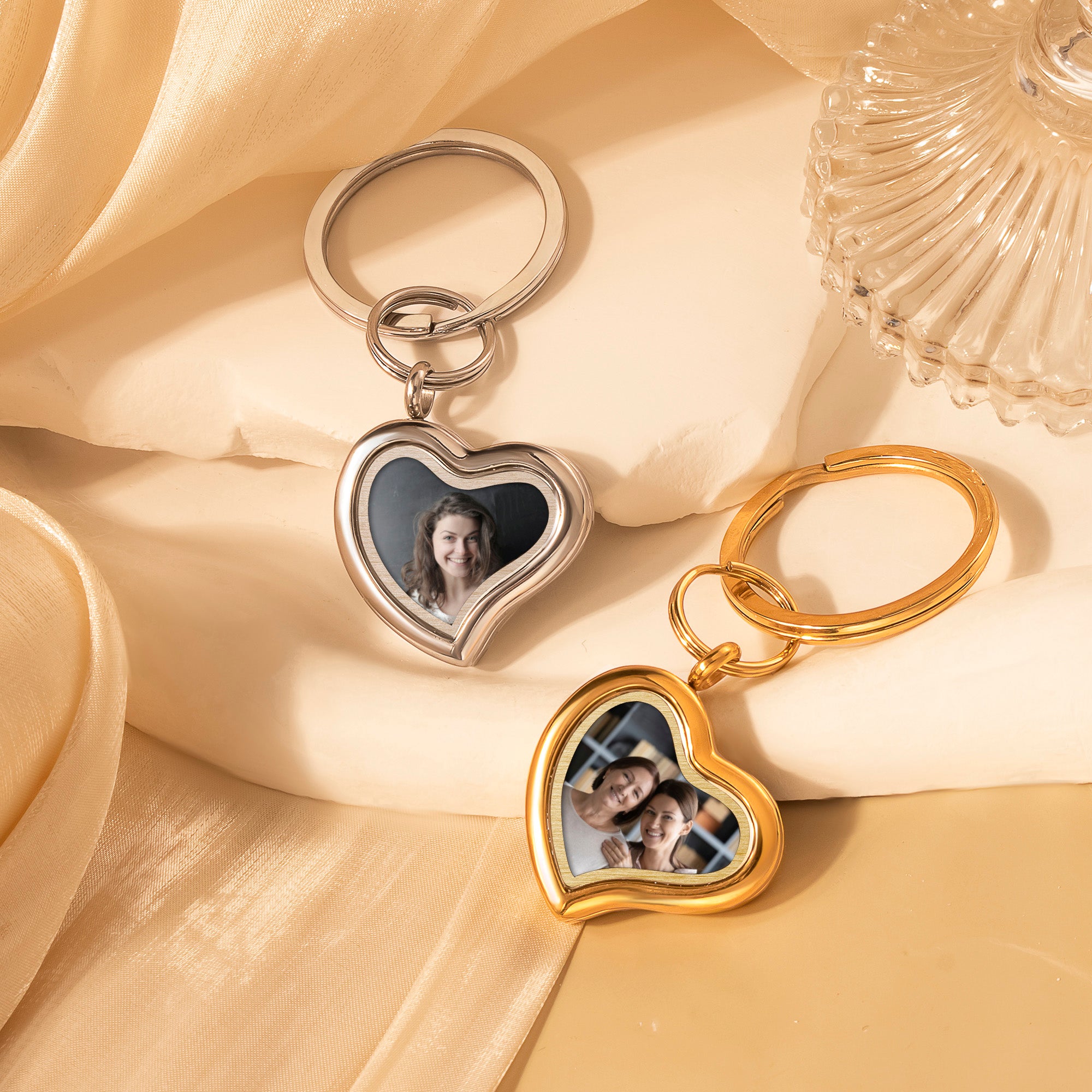Sideways Heart Photo Locket Keychain