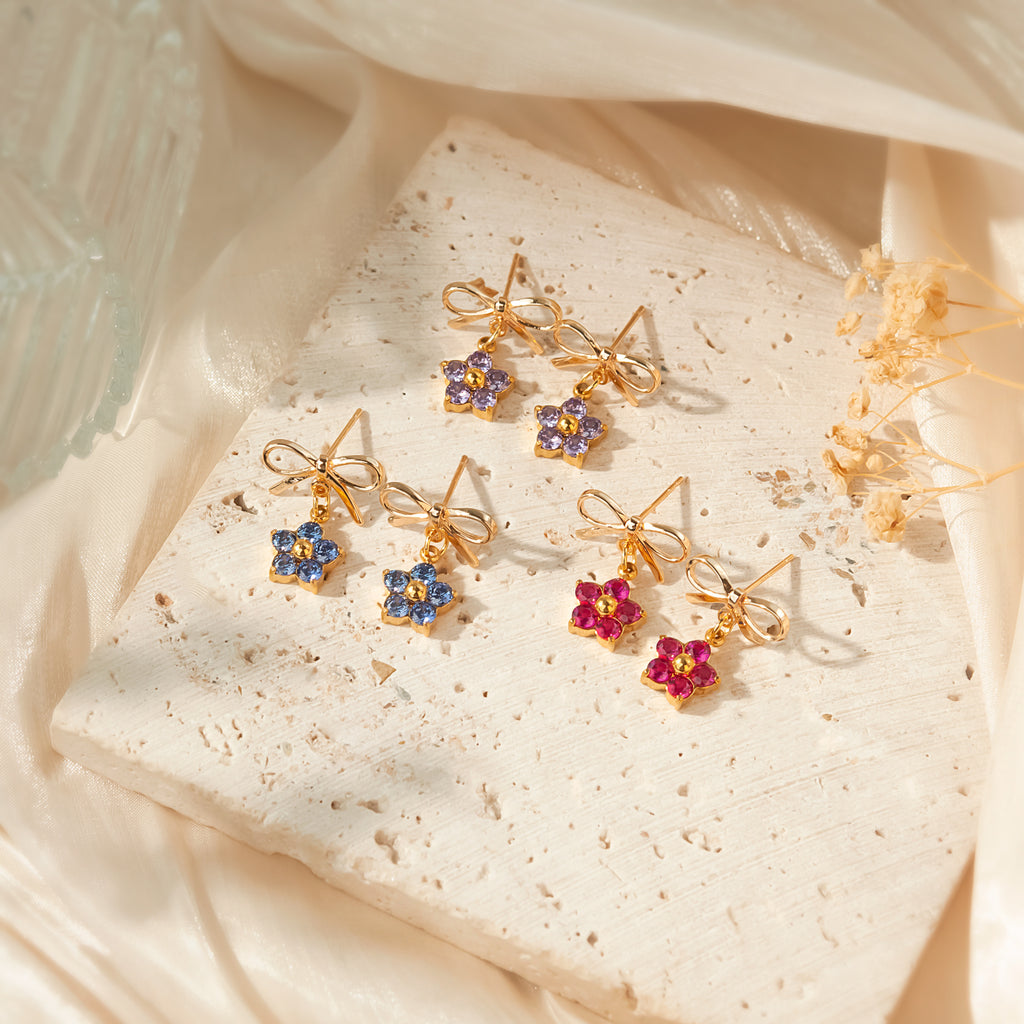 Plum Blossom Birthstone Bow Earrings