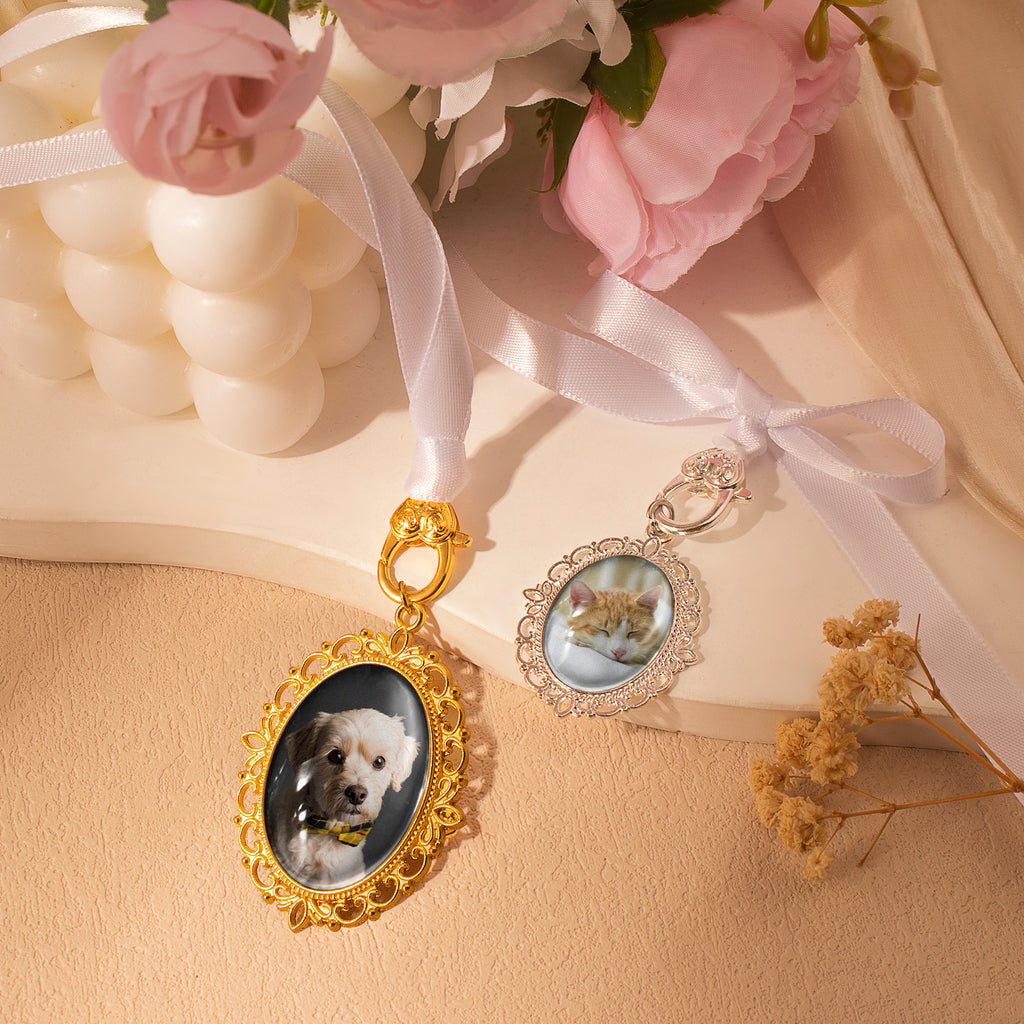Oval Pet Memorial Resin and Ribbon Brooch