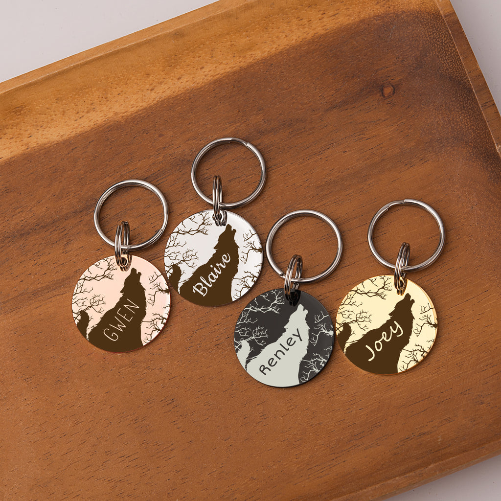 Howling Wolf Round Pet ID Dog Tag