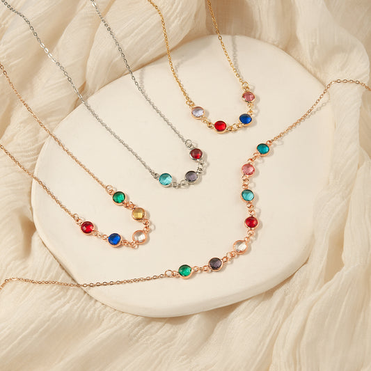 Women's Stainless Steel Connecter Birthstone Charm Necklace