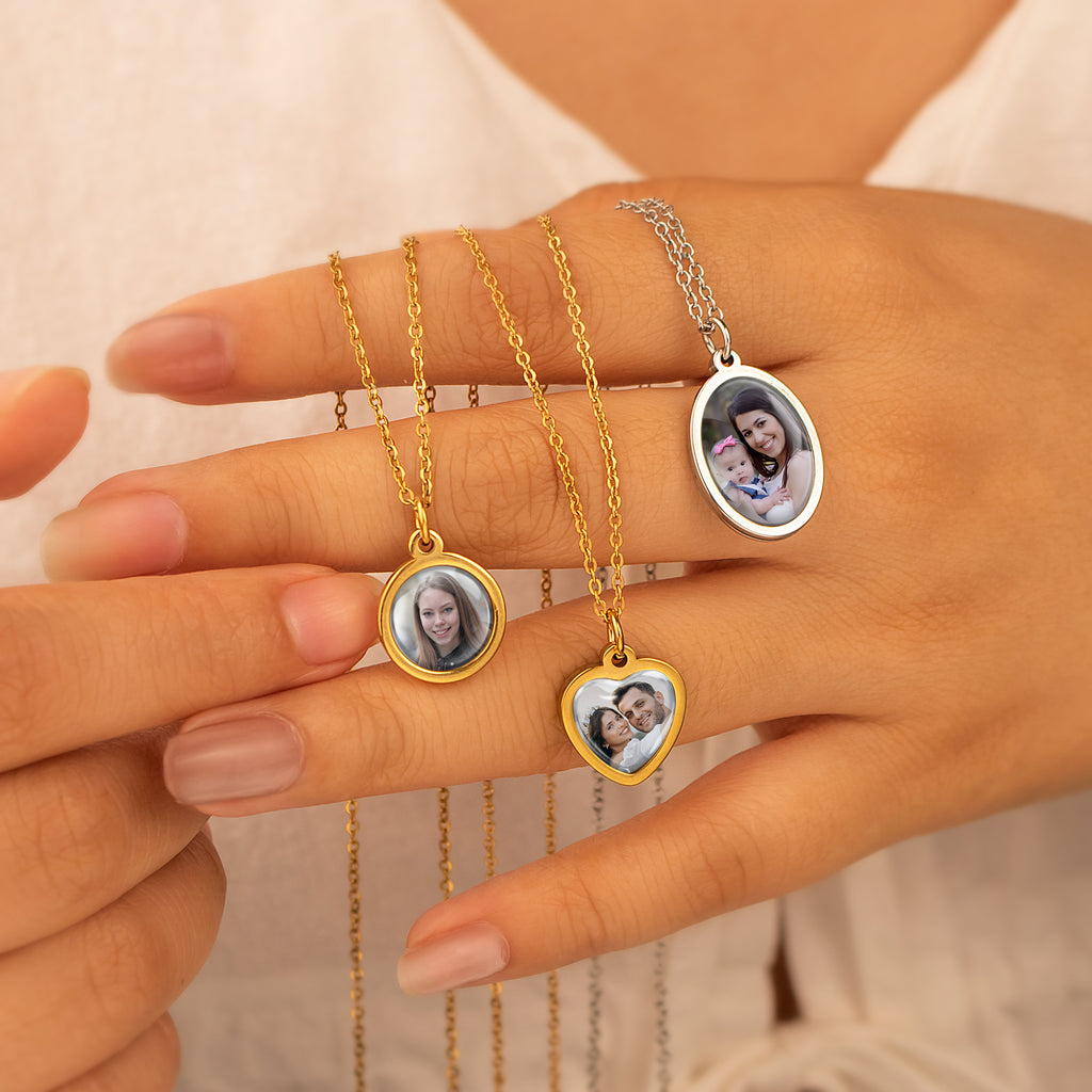 Multi-Shape Photo Necklace with Glass Dome Cab