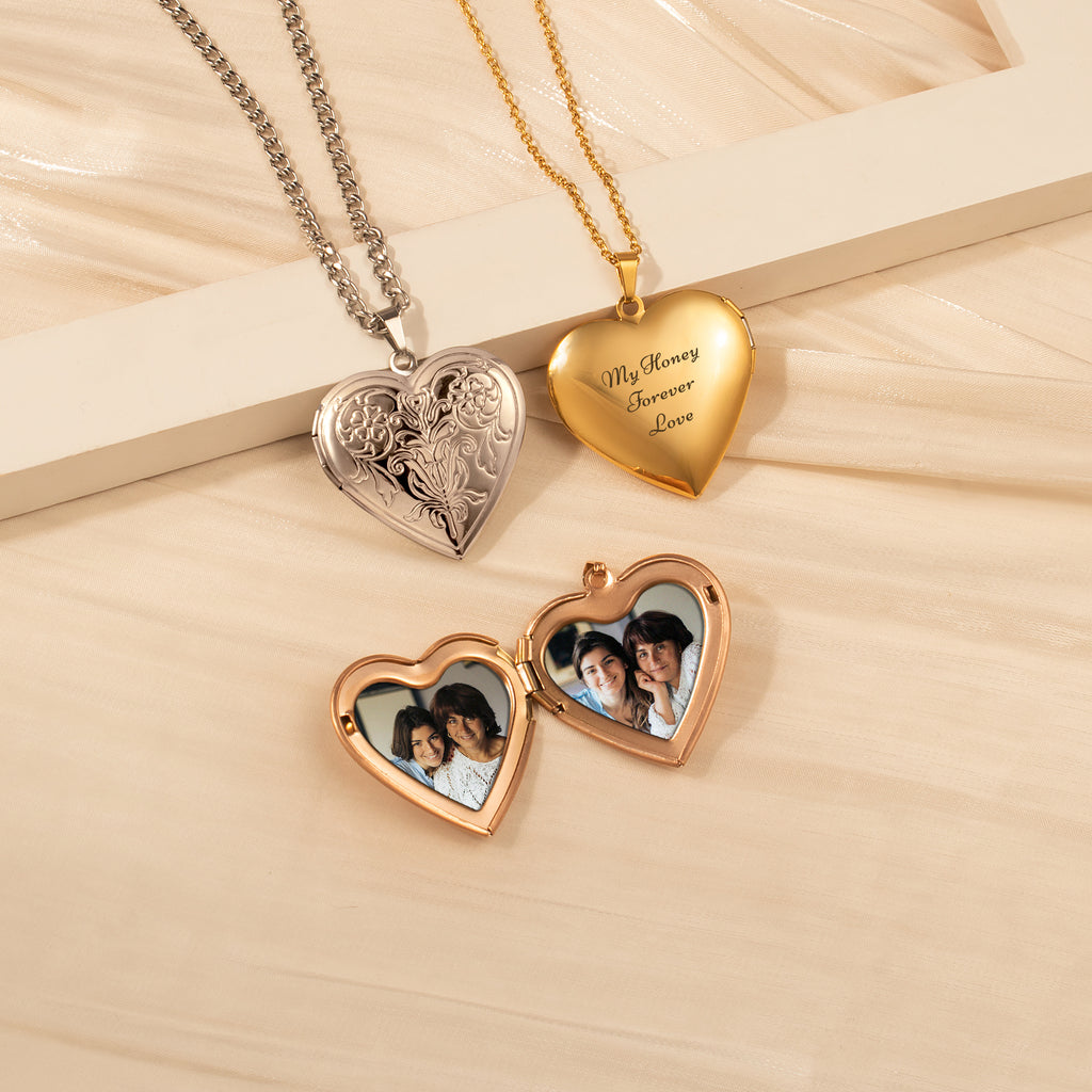 Symmetrical Floral Photo Heart Locket