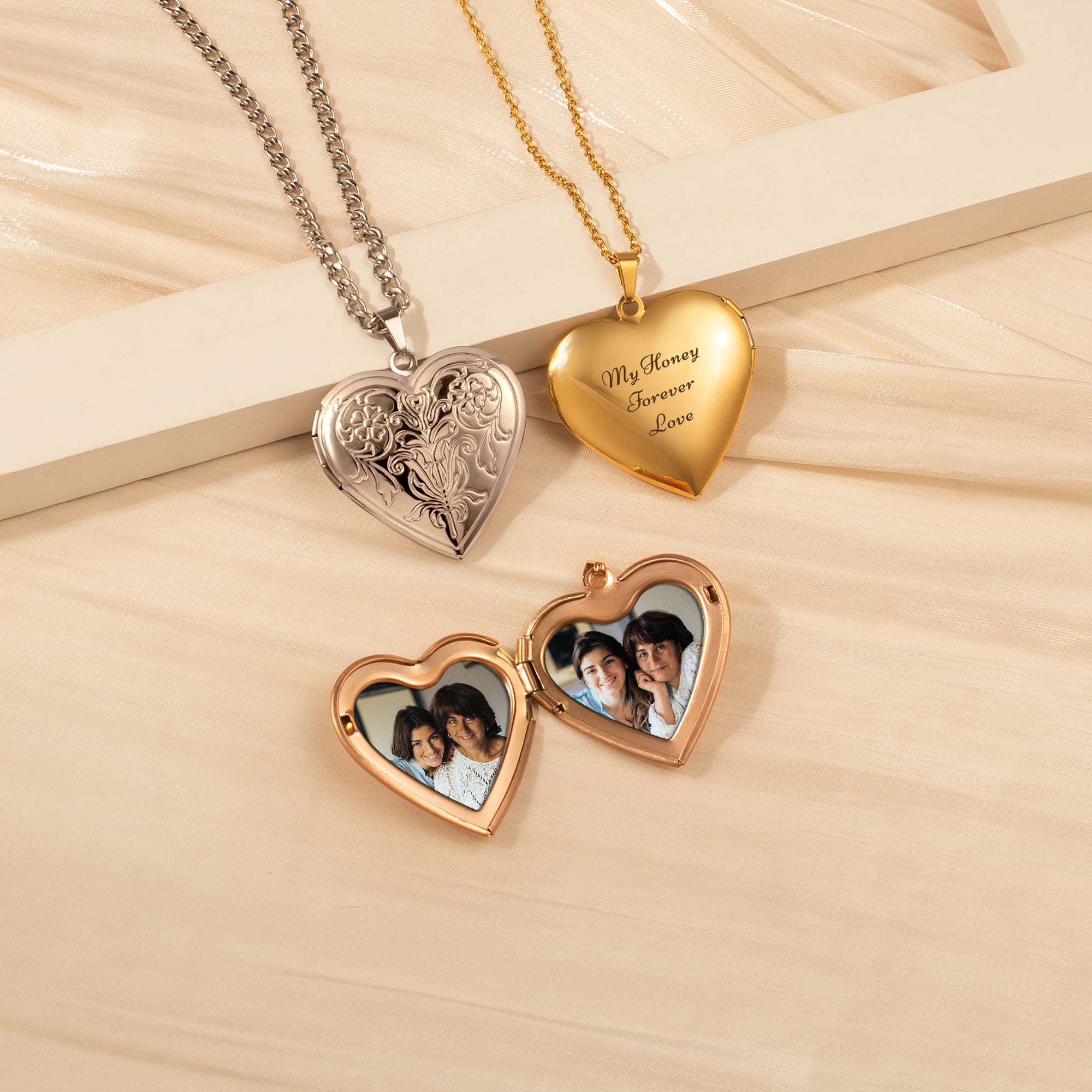 Symmetrical Floral Photo Heart Locket