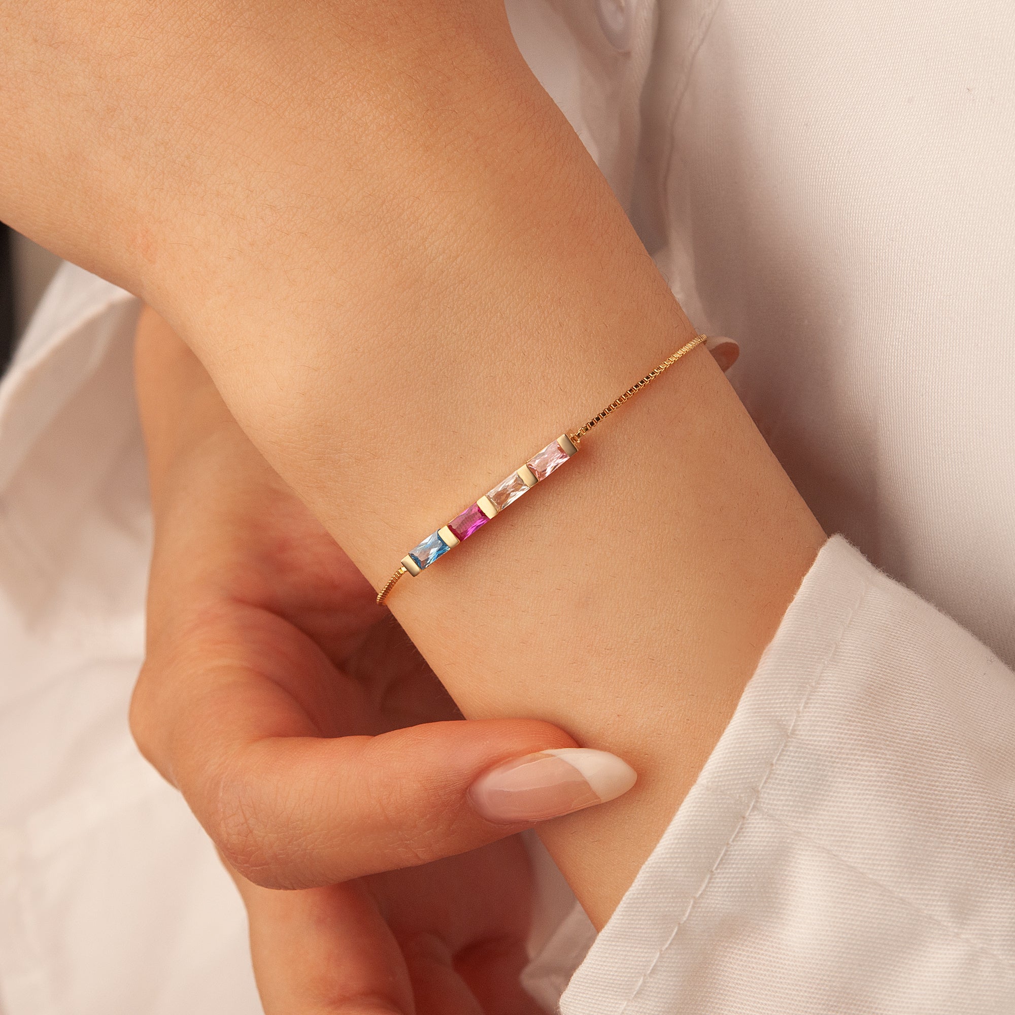 Sterling Silver Birthstone Baguette Bracelet