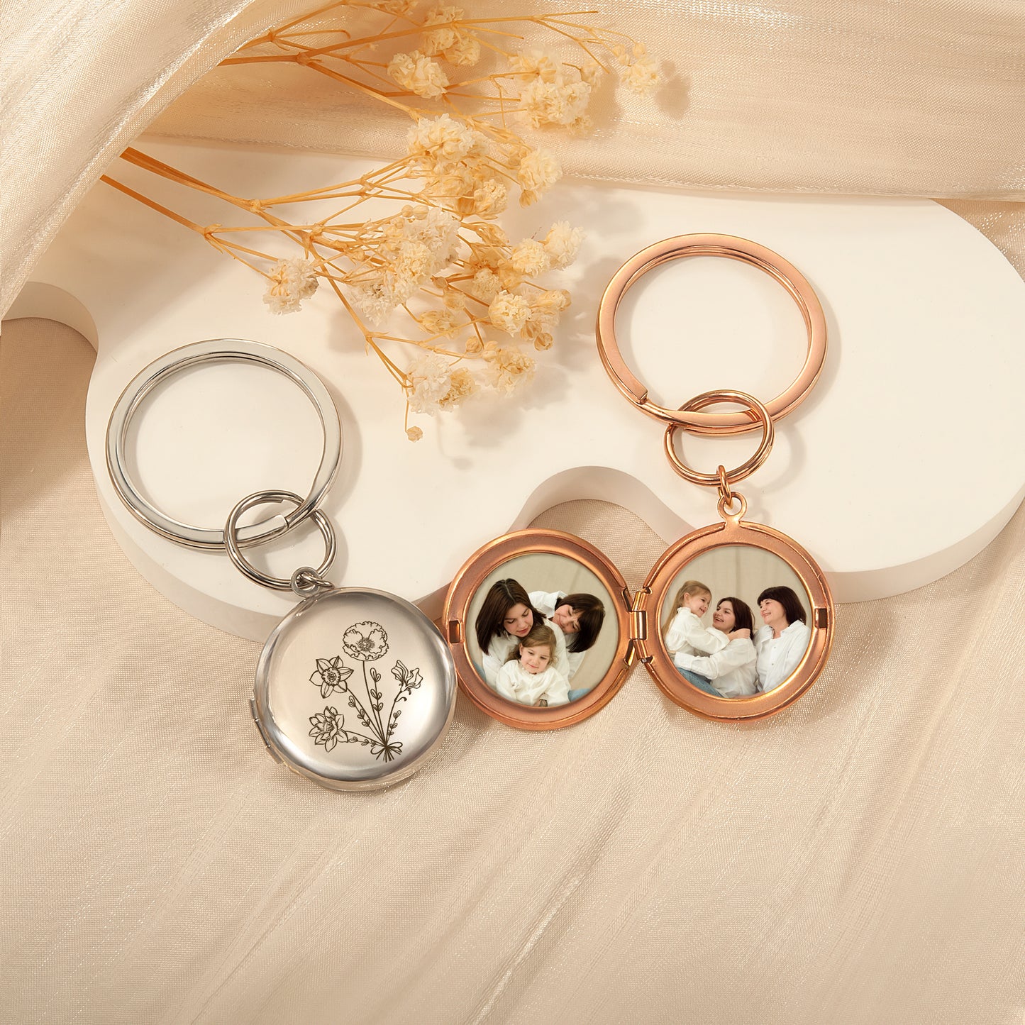 Custom Build Your Own Bouquet Photo Locket Key Chain