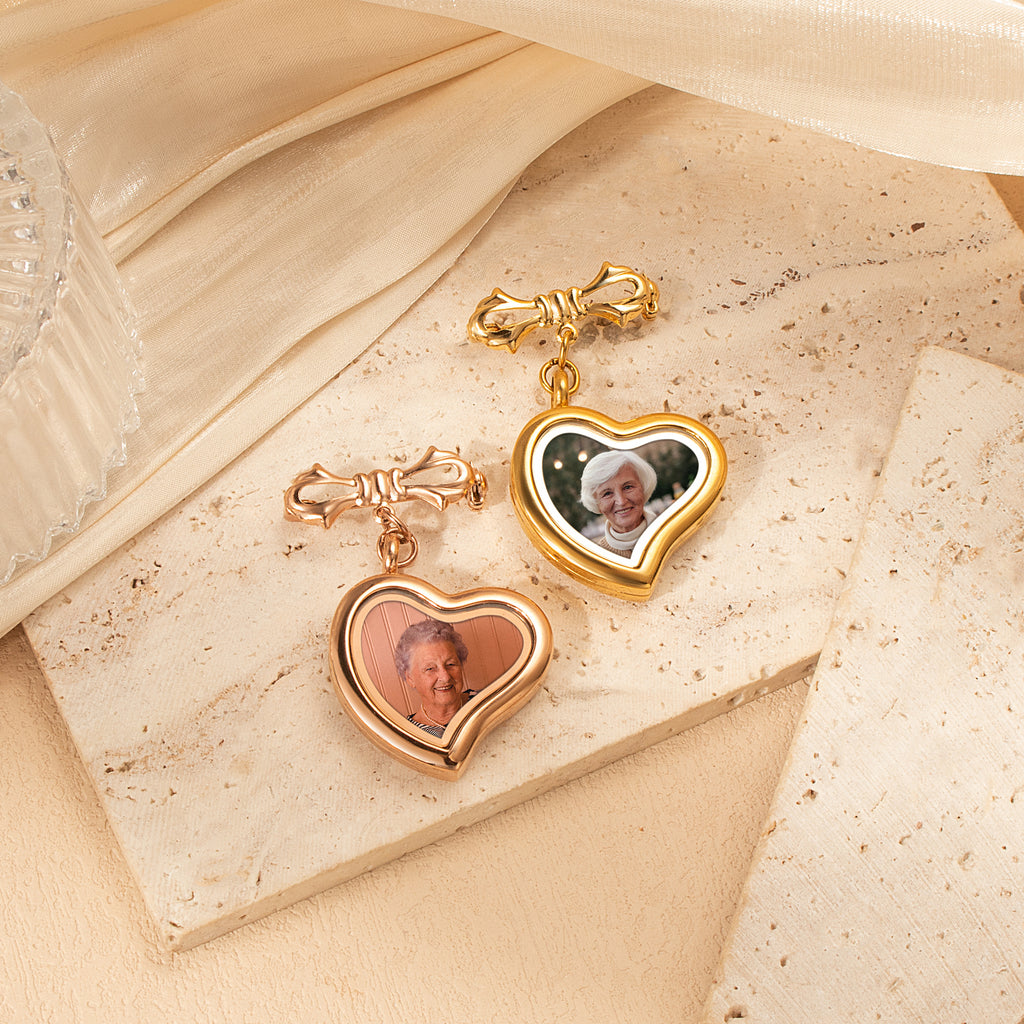 Glass Sideways Heart Graduation Photo Locket Brooch Pin