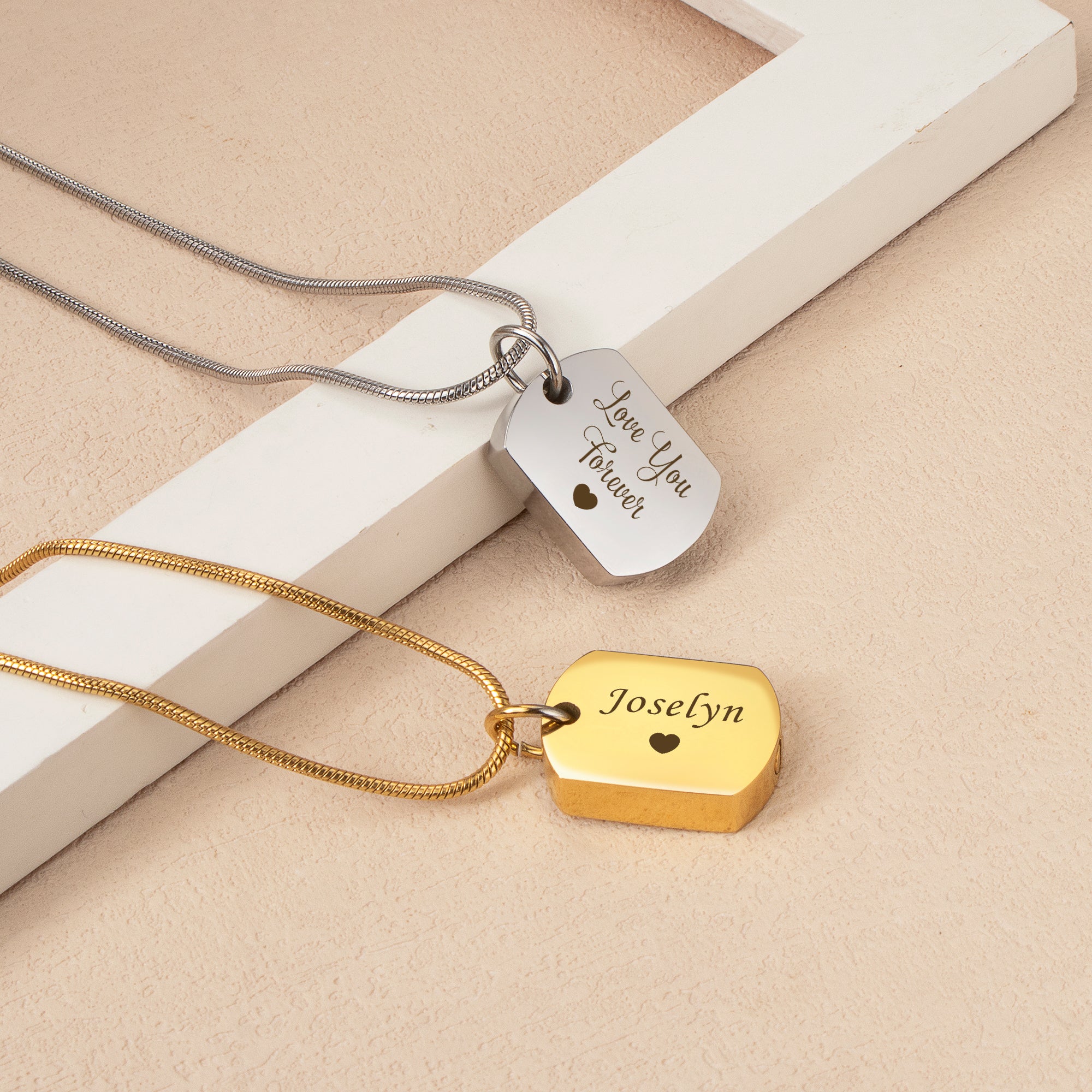 Vertical Engraving Memorial Dog Tag Urn Necklace