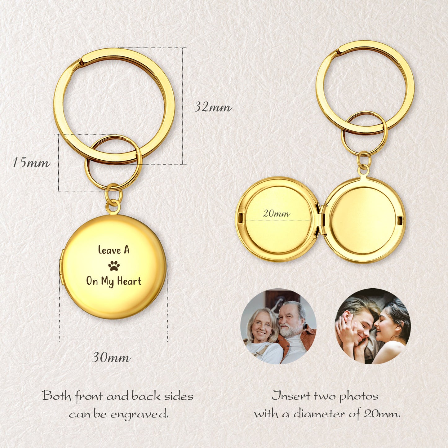 Custom Text Photo Locket Key Chain