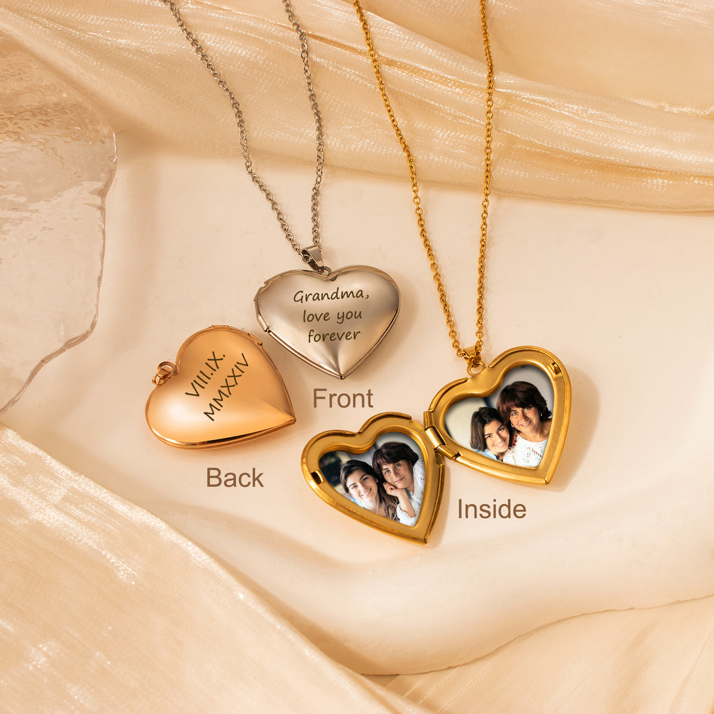 Personalized Heart Photo Locket Necklace