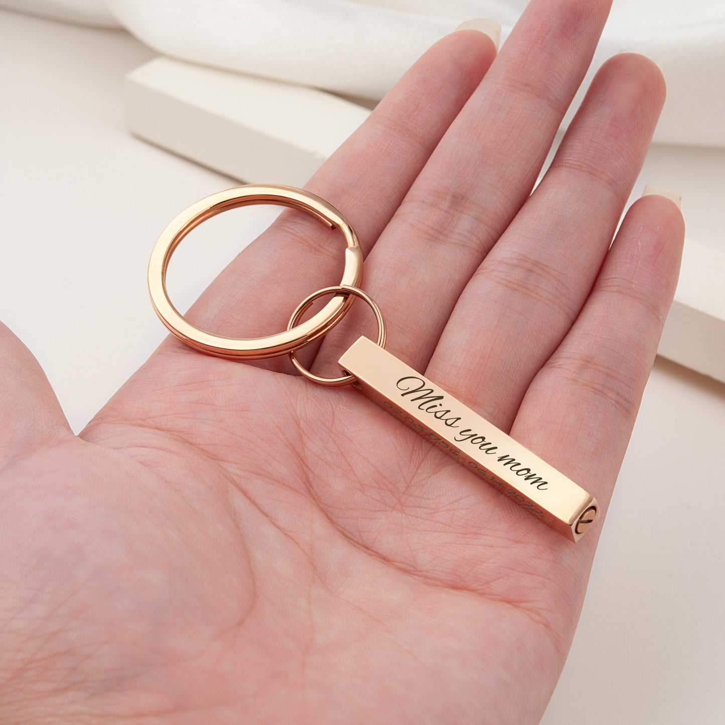 Personalized Fingerprint 4-Sided Bar Memorial Ashes Holder Key Chain