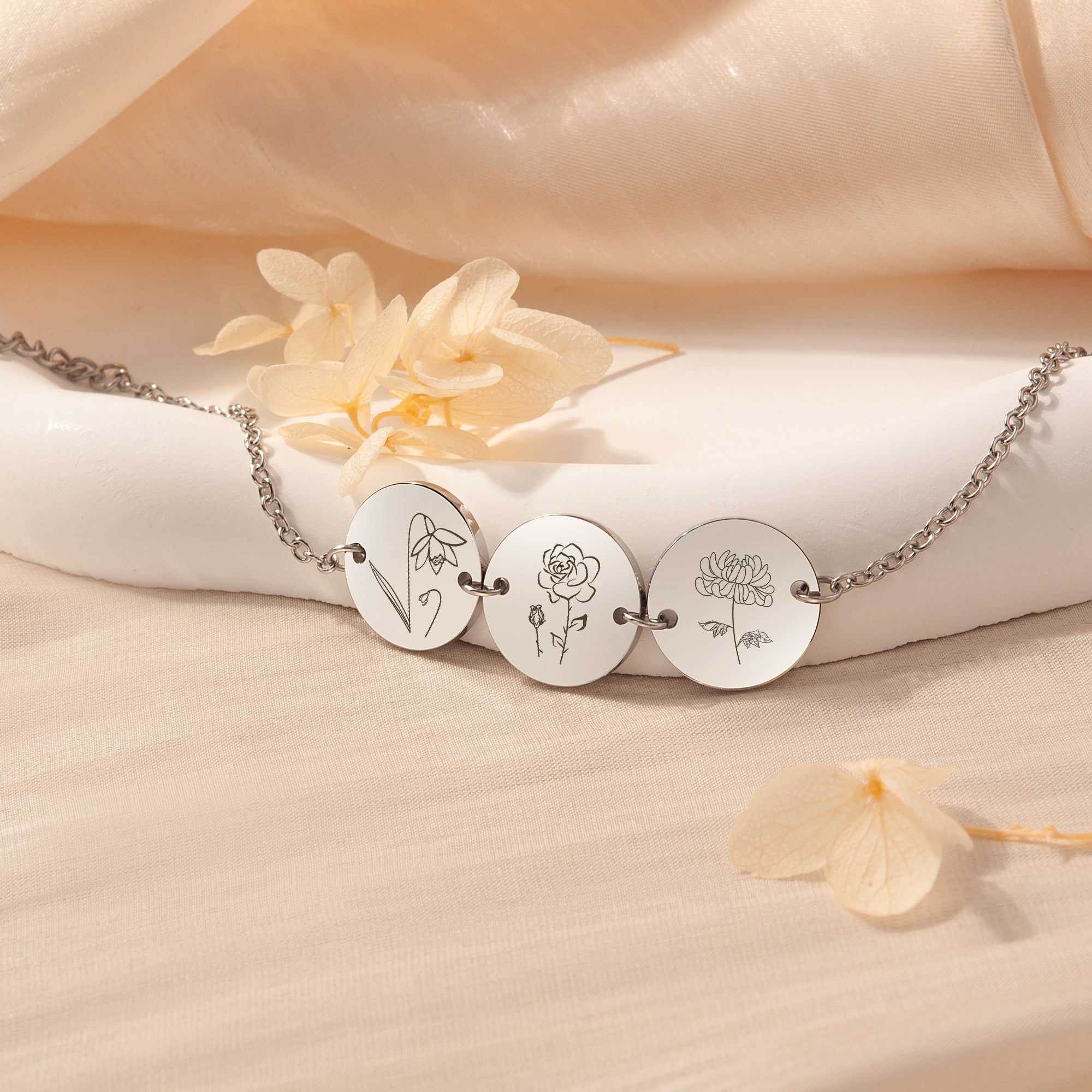 Personalized Flower Charm Bracelet