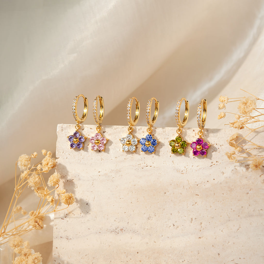 Plum Blossom Birthstone Hoop Earrings