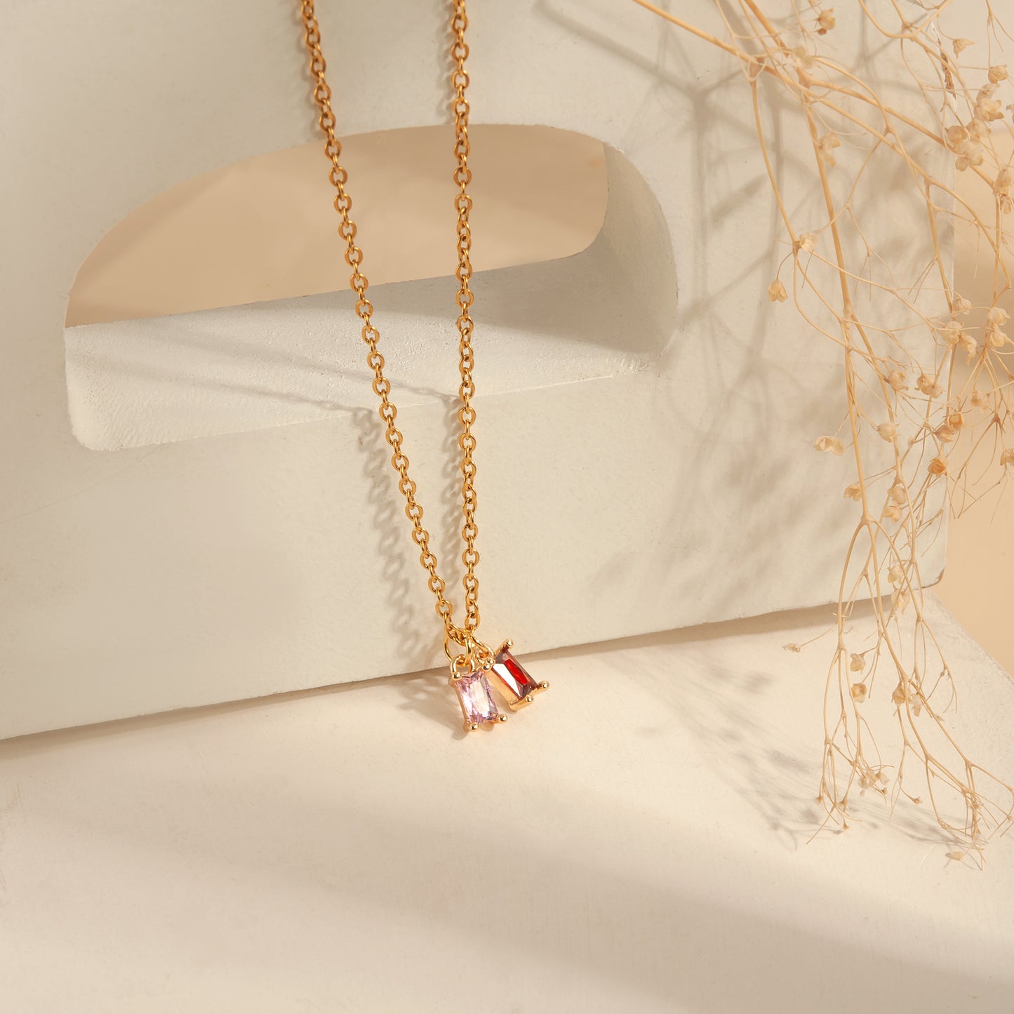 Gold Birthstone Charm Necklace