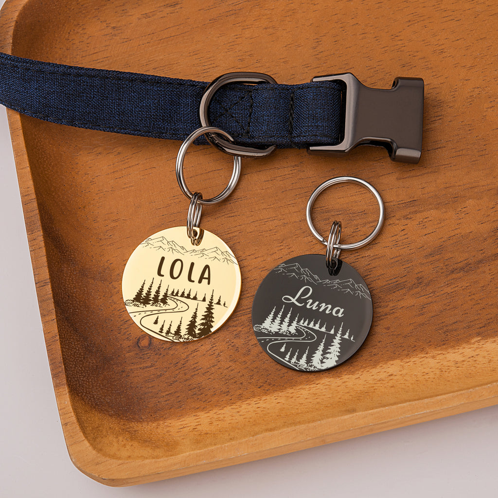 Mountain Road Round Pet ID Dog Tag