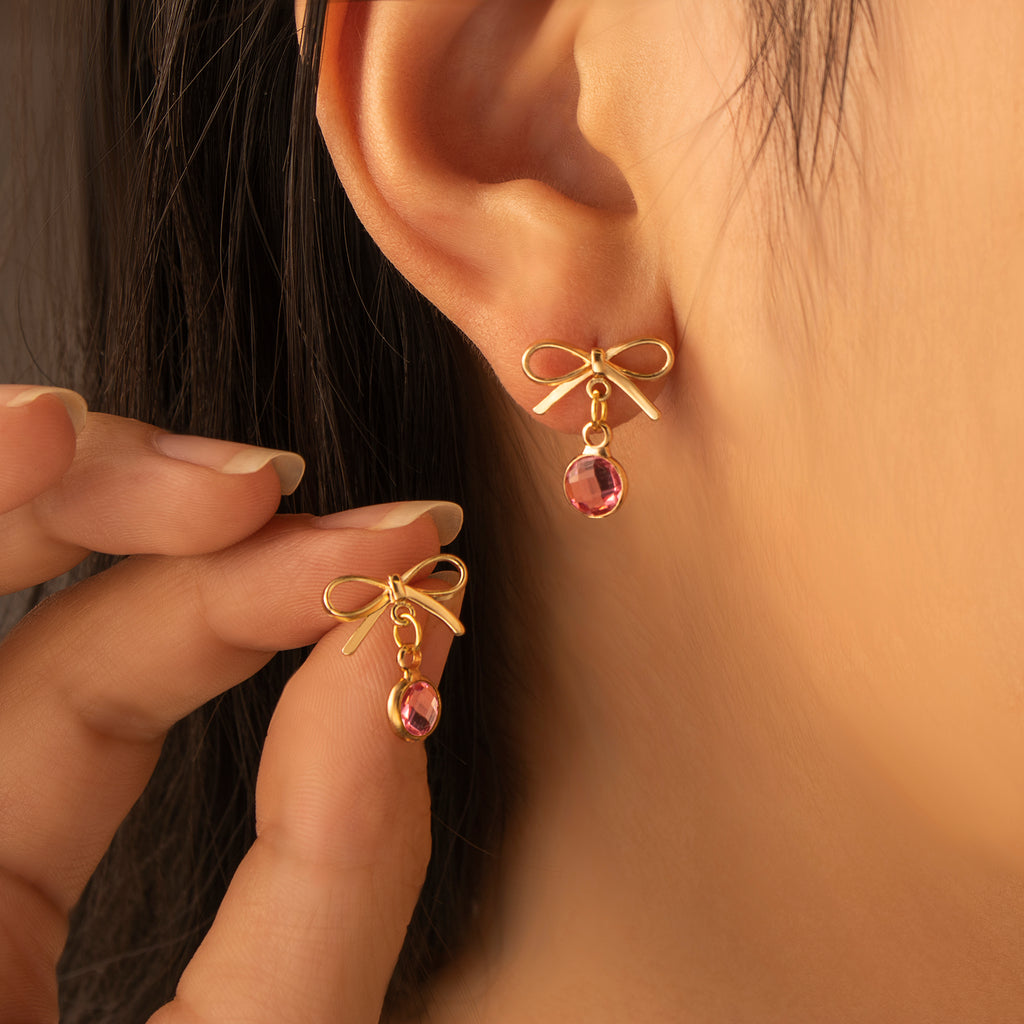 Birthstone Bow Earring