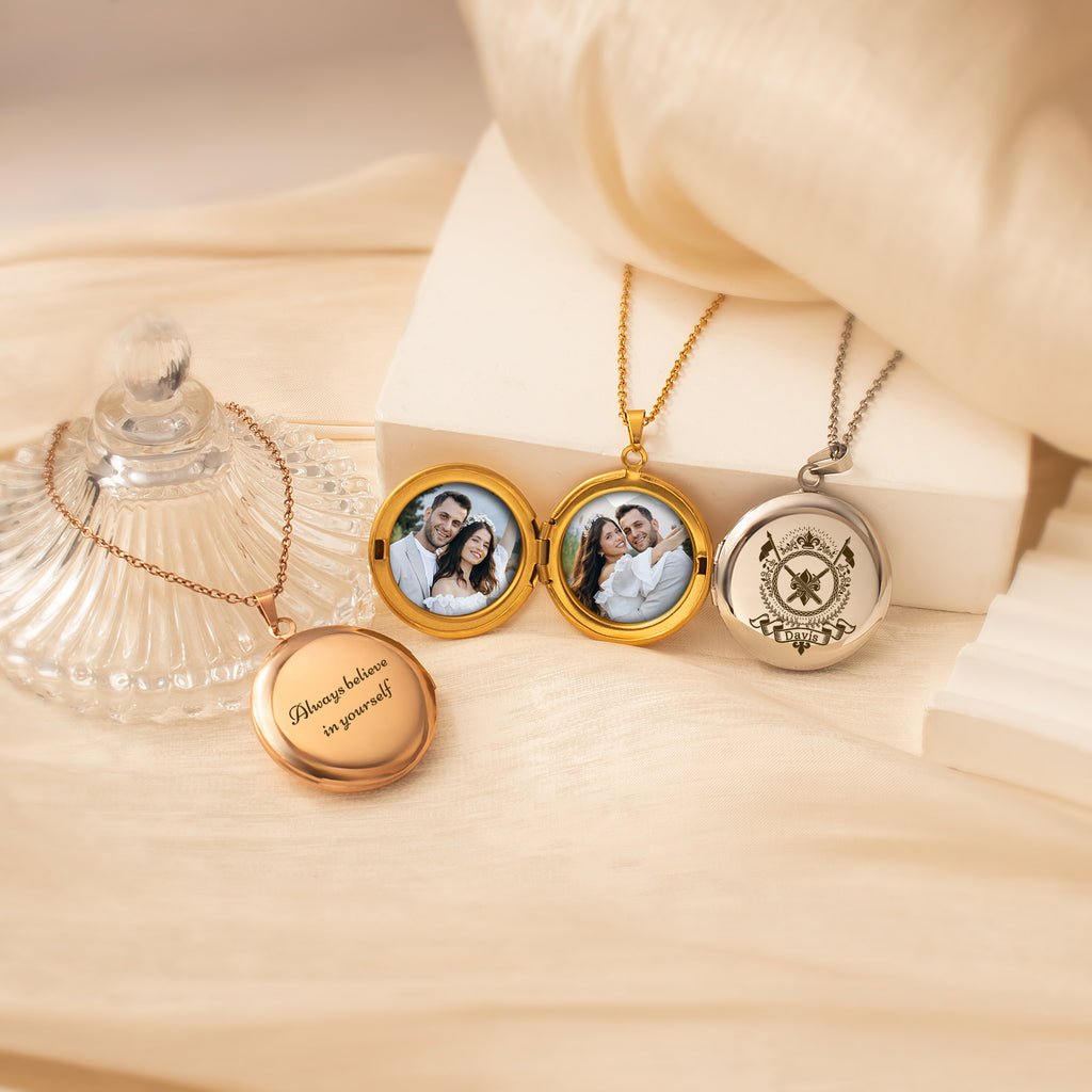 Round Logo Emblem Photo Locket Necklace