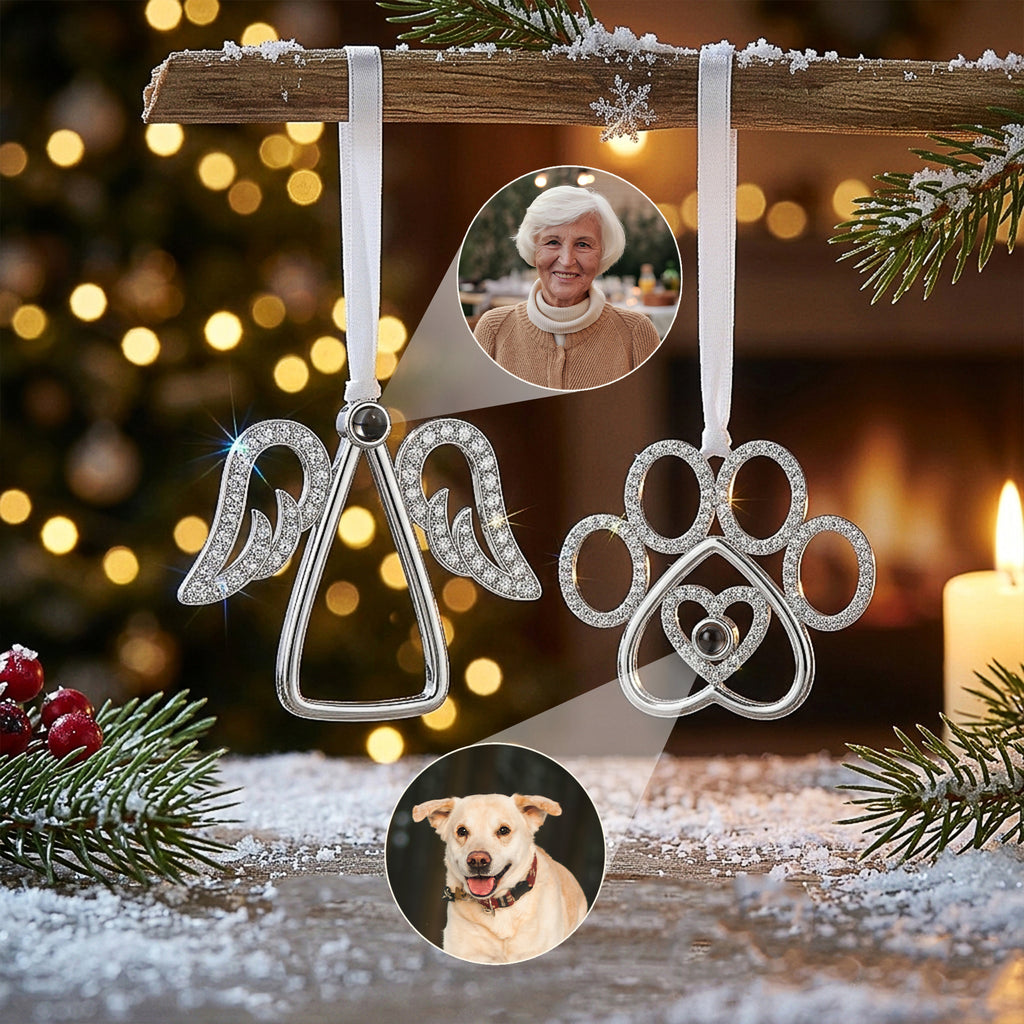 Custom Rhinestone Angel Photo Projection Memorial Ornament