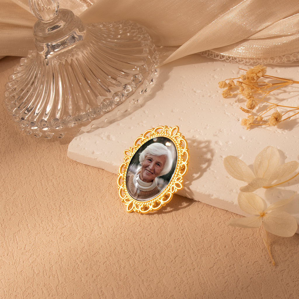 Vintage Oval Resin Graduation Photo Brooch Pin