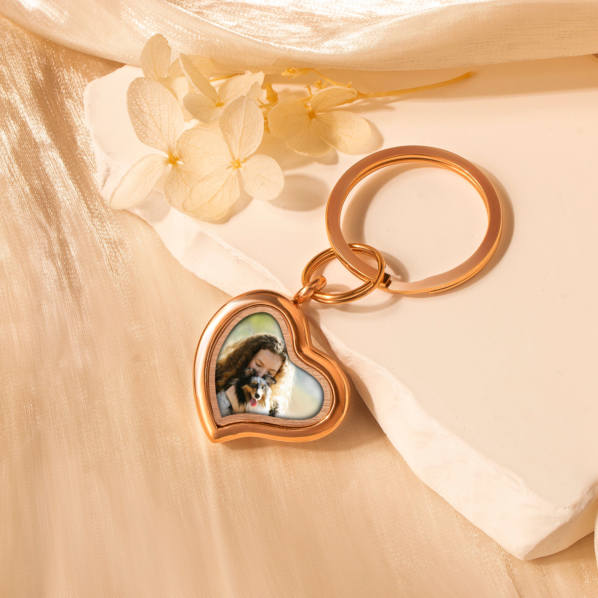 Sideways Heart Photo Locket Pet Memorial Keychain