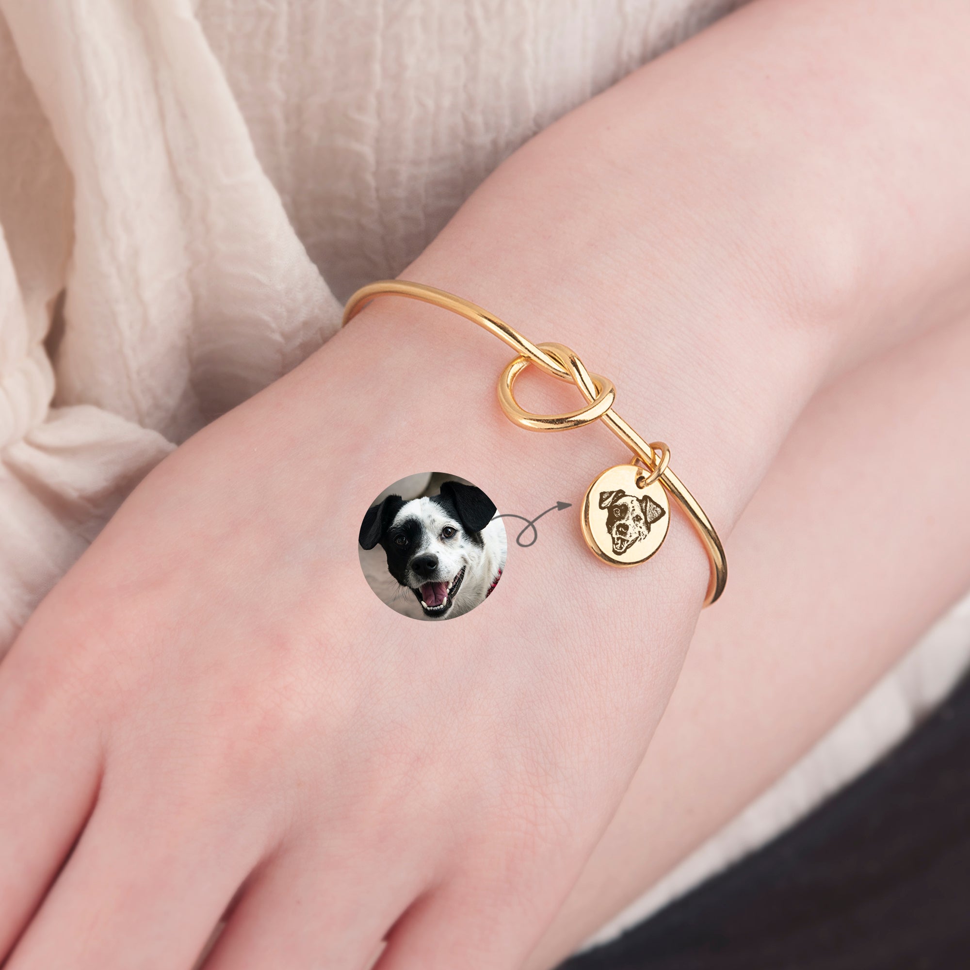 Pet Portrait Photo Custom Cuff Knot Bracelet