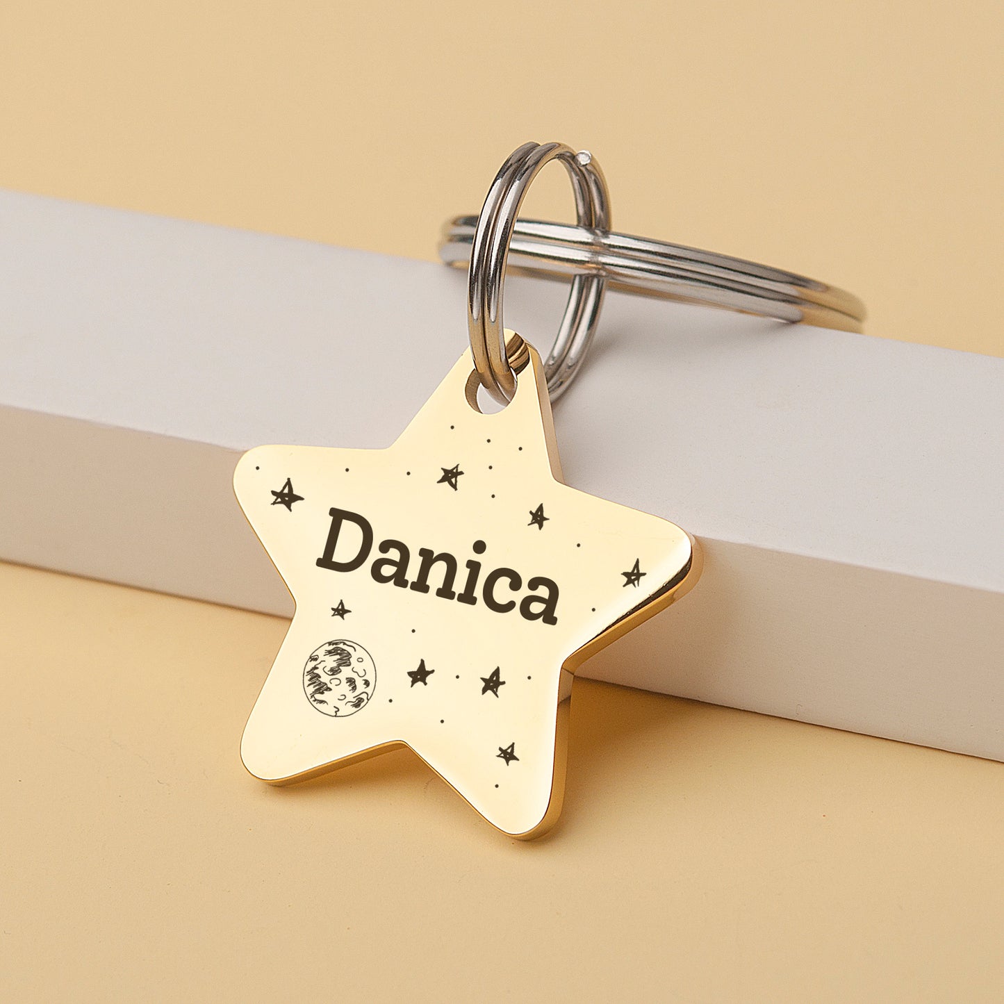 Personalized Space Themed Star Shaped Pet ID Dog Tag