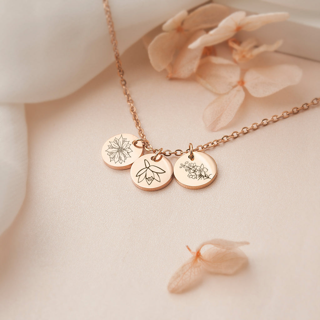 Mini Birth Flower Disc Necklaces